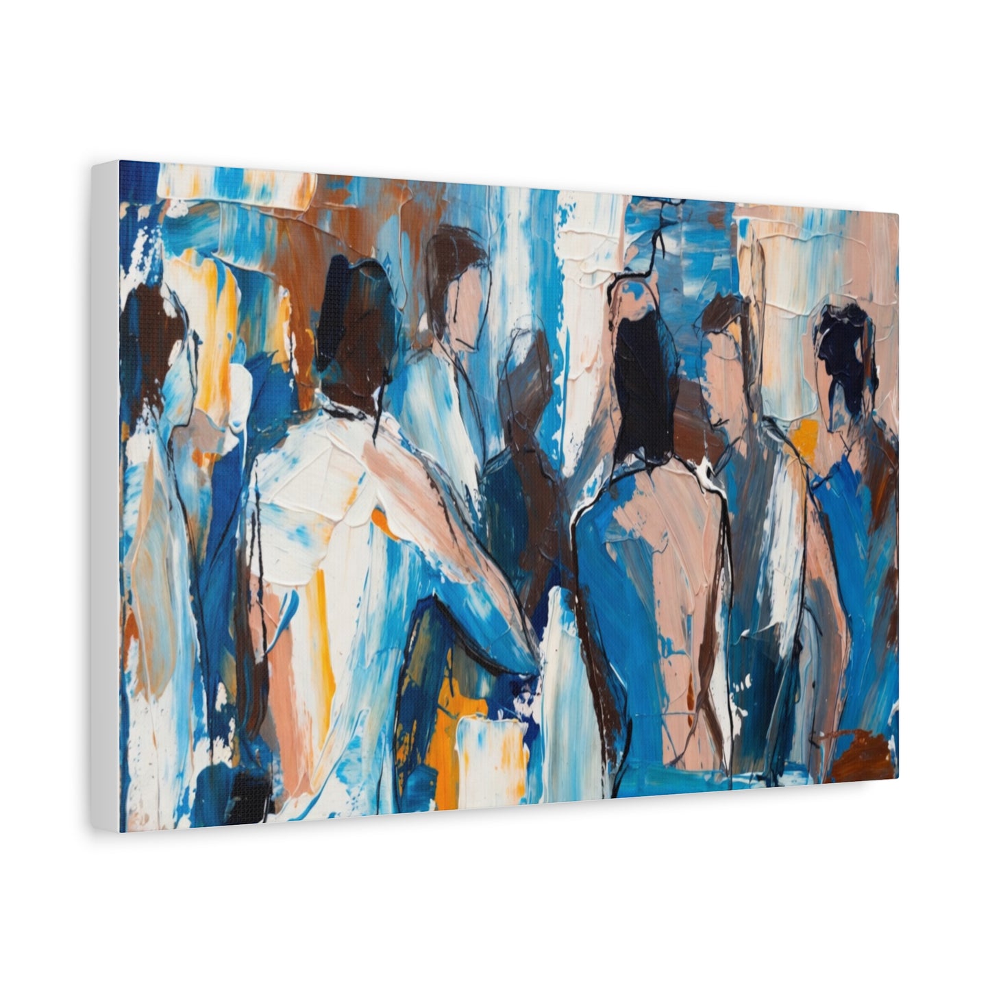 Abstract Figurative Canvas Art — Blue Social Scene Matte Stretched Canvas