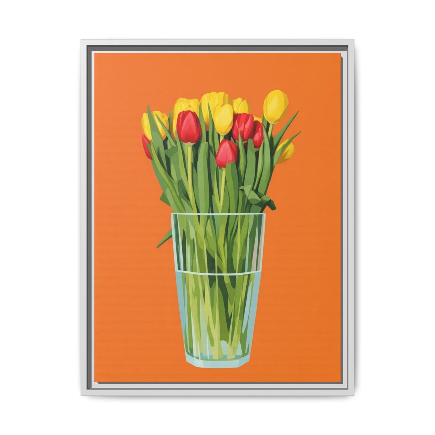 Framed Tulip Canvas Print — Colorful Tulips in Glass Vase