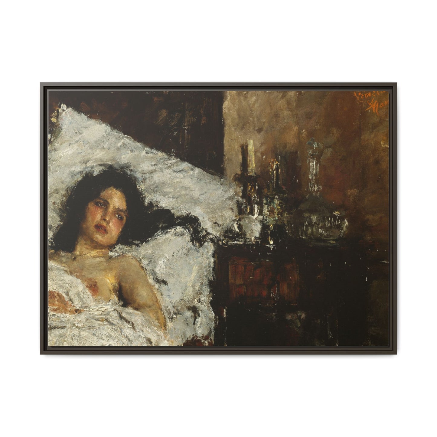Resting by Antonio Mancini Framed Matte Canvas Wall Art Print