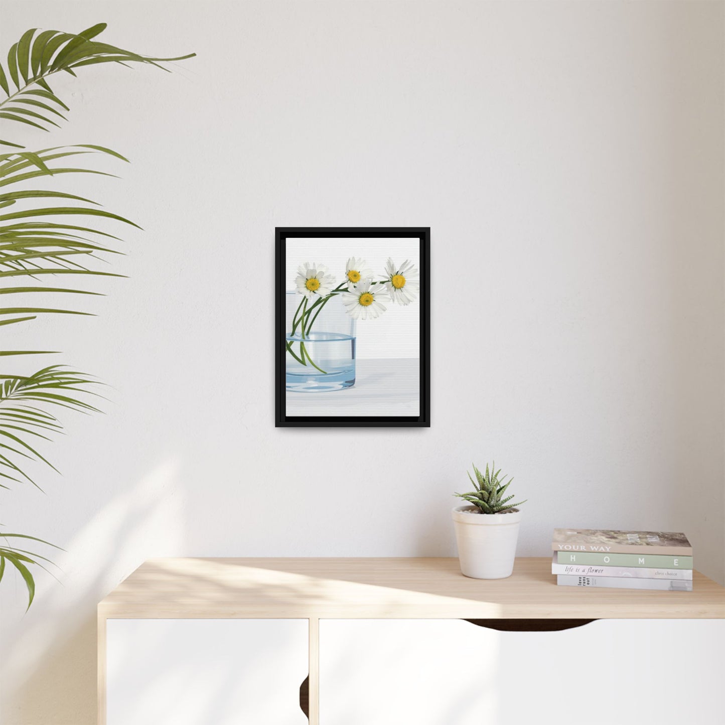 Framed Daisy Canvas Print — Minimal Botanical Wall Art