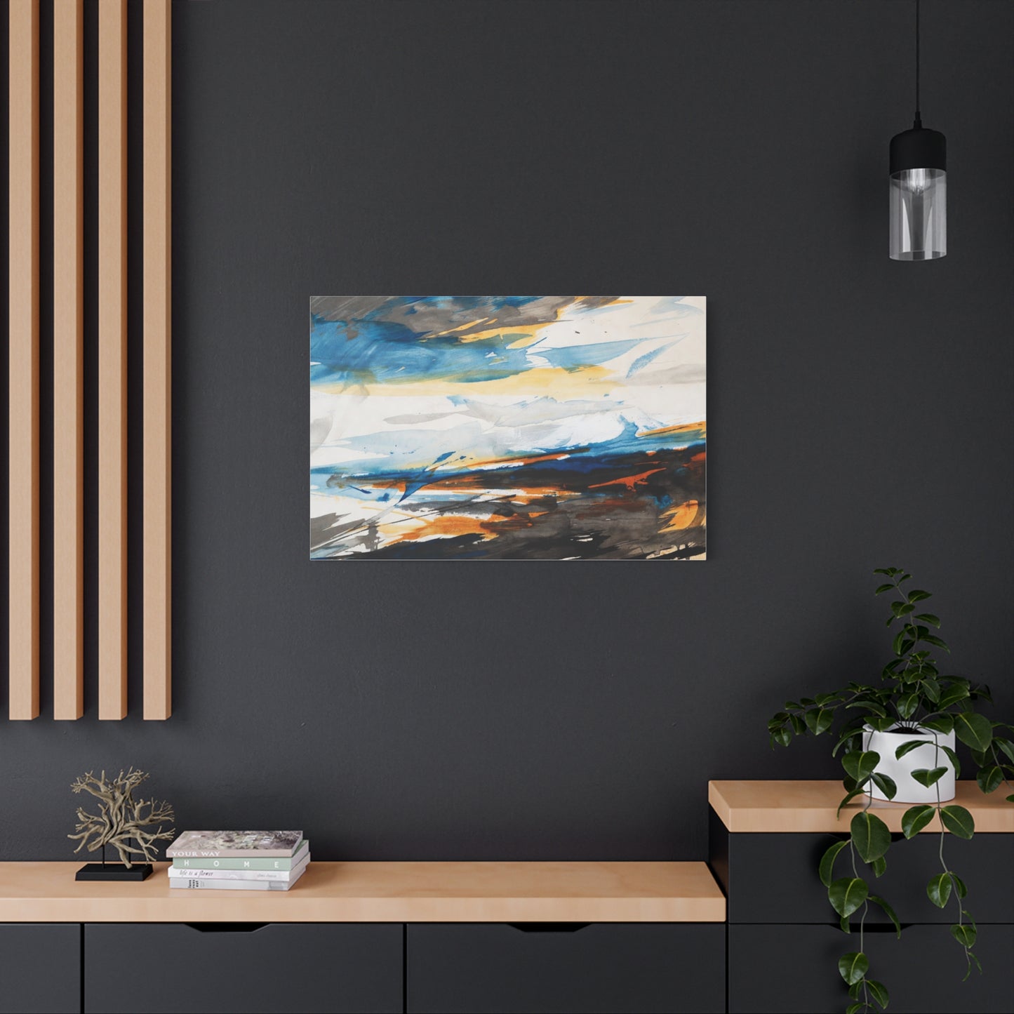 Abstract Oceanic Canvas Print — Blue & Amber Stretched Wall Art
