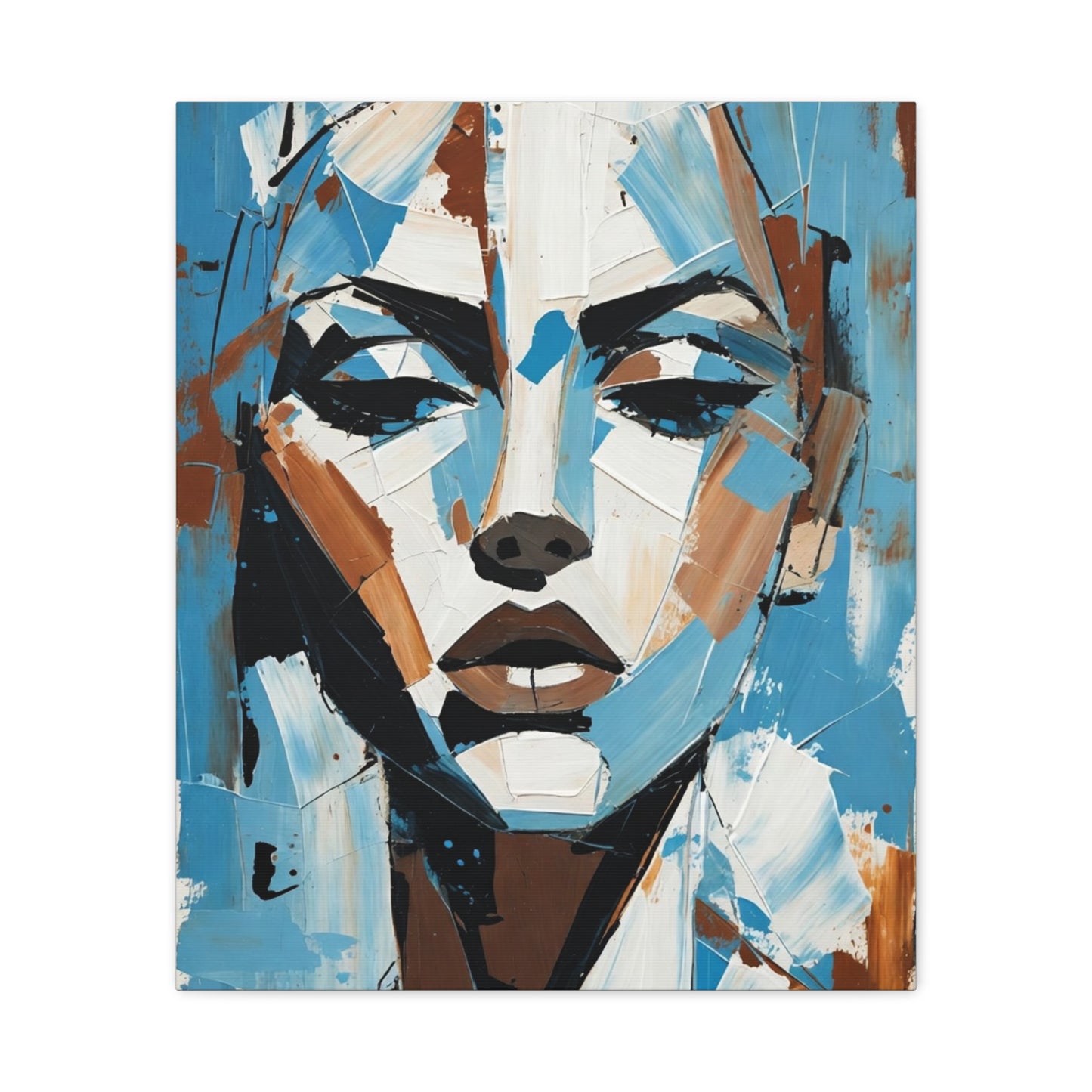 Abstract Blue Portrait Canvas Print — Modern Stretched Matte Wall Art