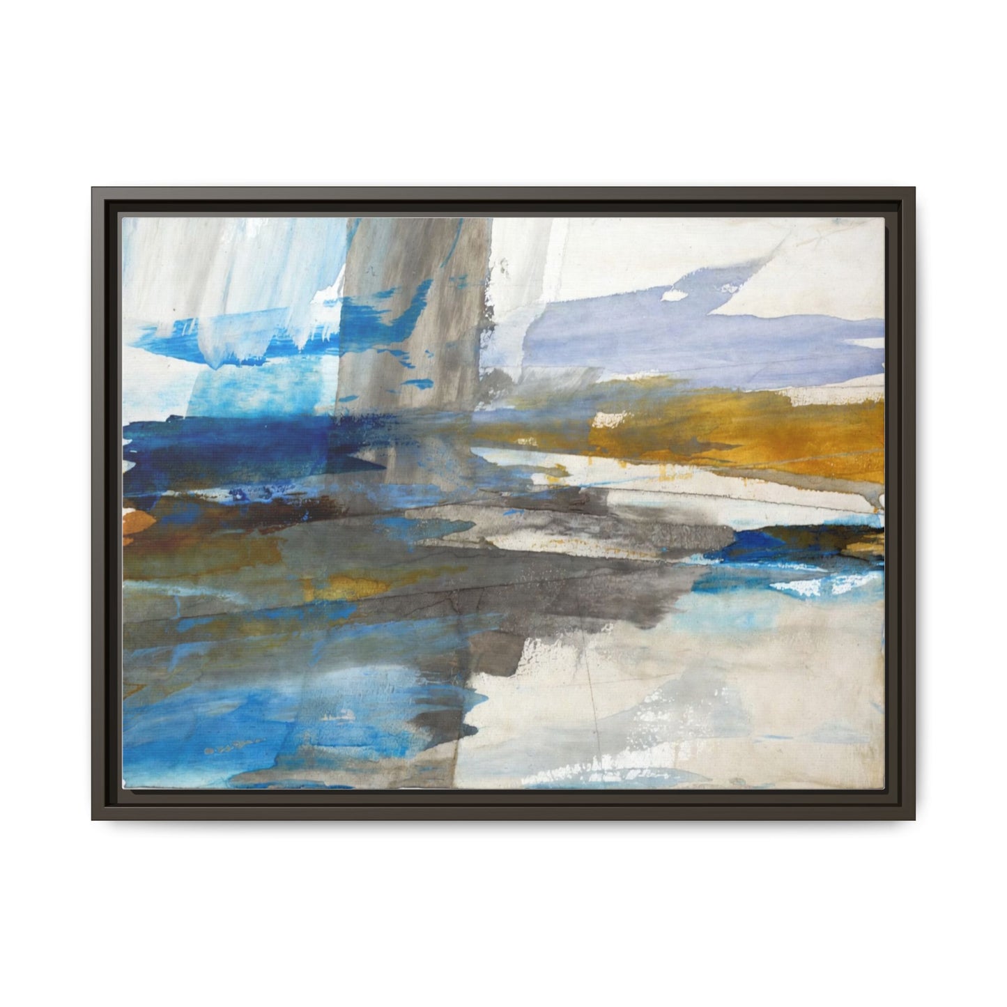 Abstract Blue & Gold Framed Canvas Art — Matte Multi-Color Wall Print