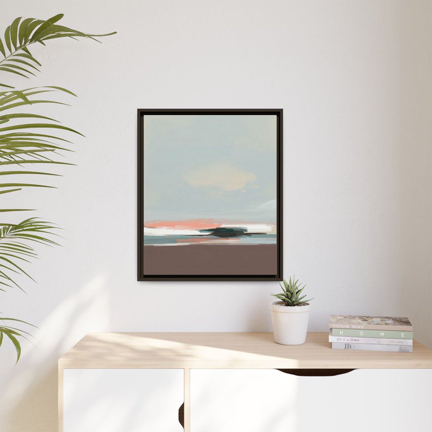 Framed Matte Canvas Print — Soft Coastal Abstract Landscape