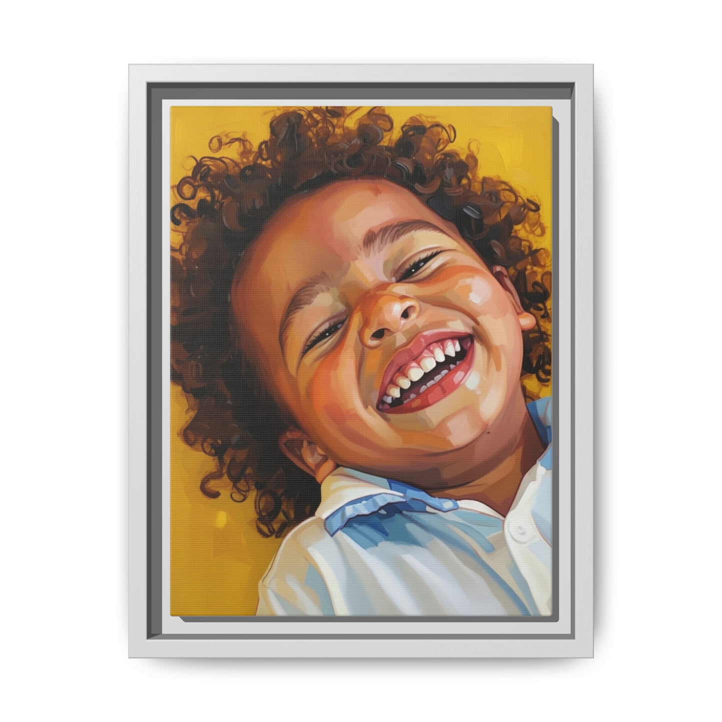 Framed Matte Canvas Print – Joyful Child Portrait, Colorful Nursery Wall Art