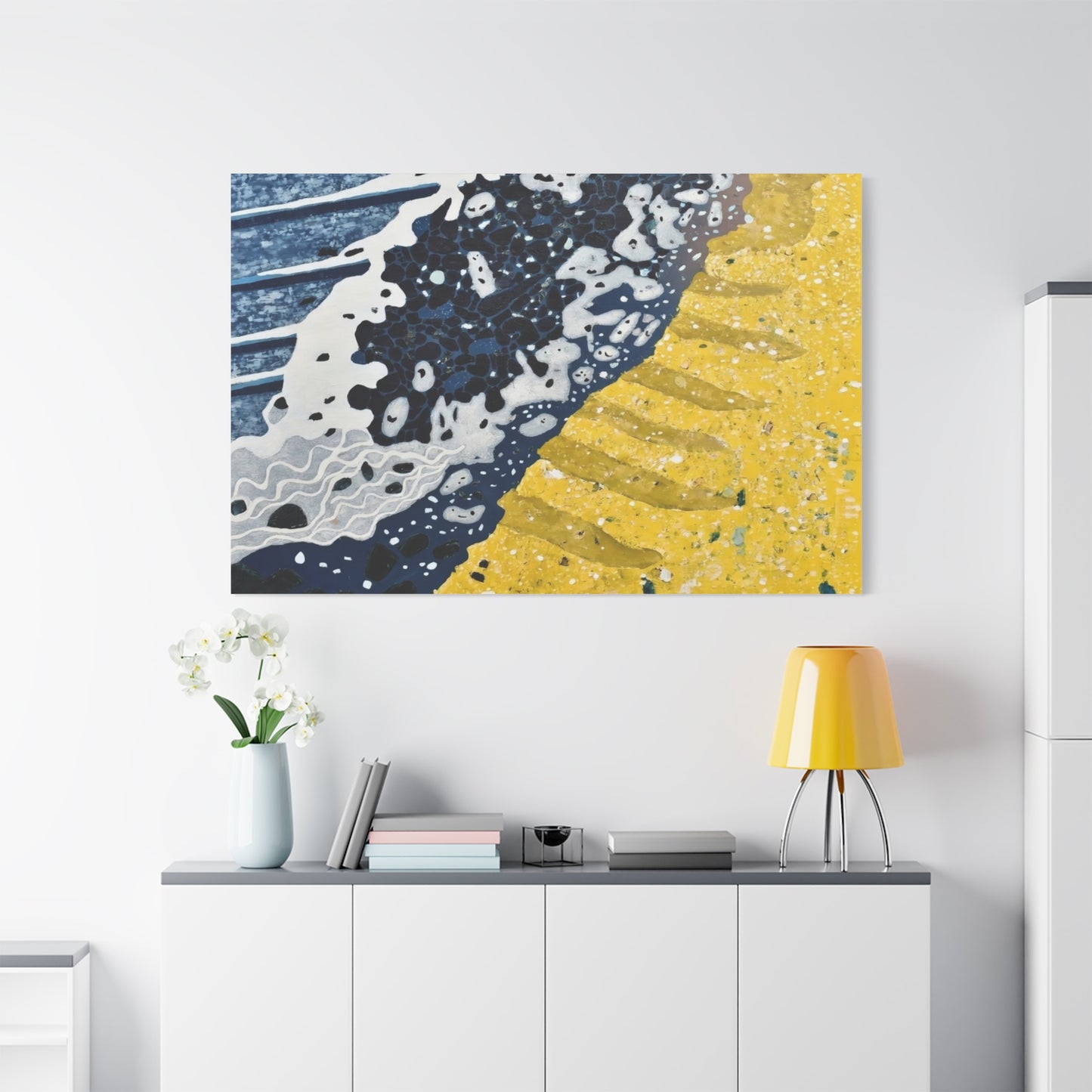 Abstract Blue & Yellow Fluid Art Canvas Print — Matte Stretched Wall Art