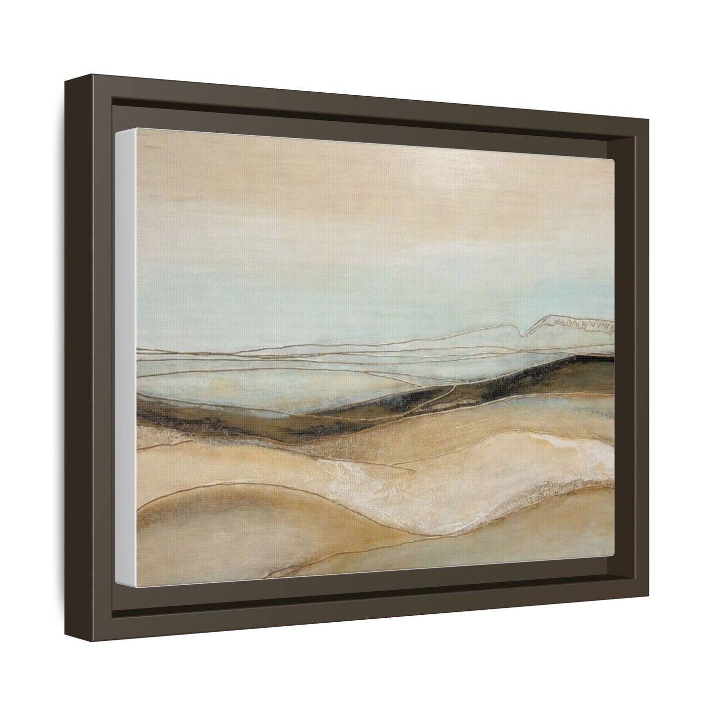 Framed Matte Canvas Wall Art — Neutral Abstract Landscape in Soft Blues & Earth Tones