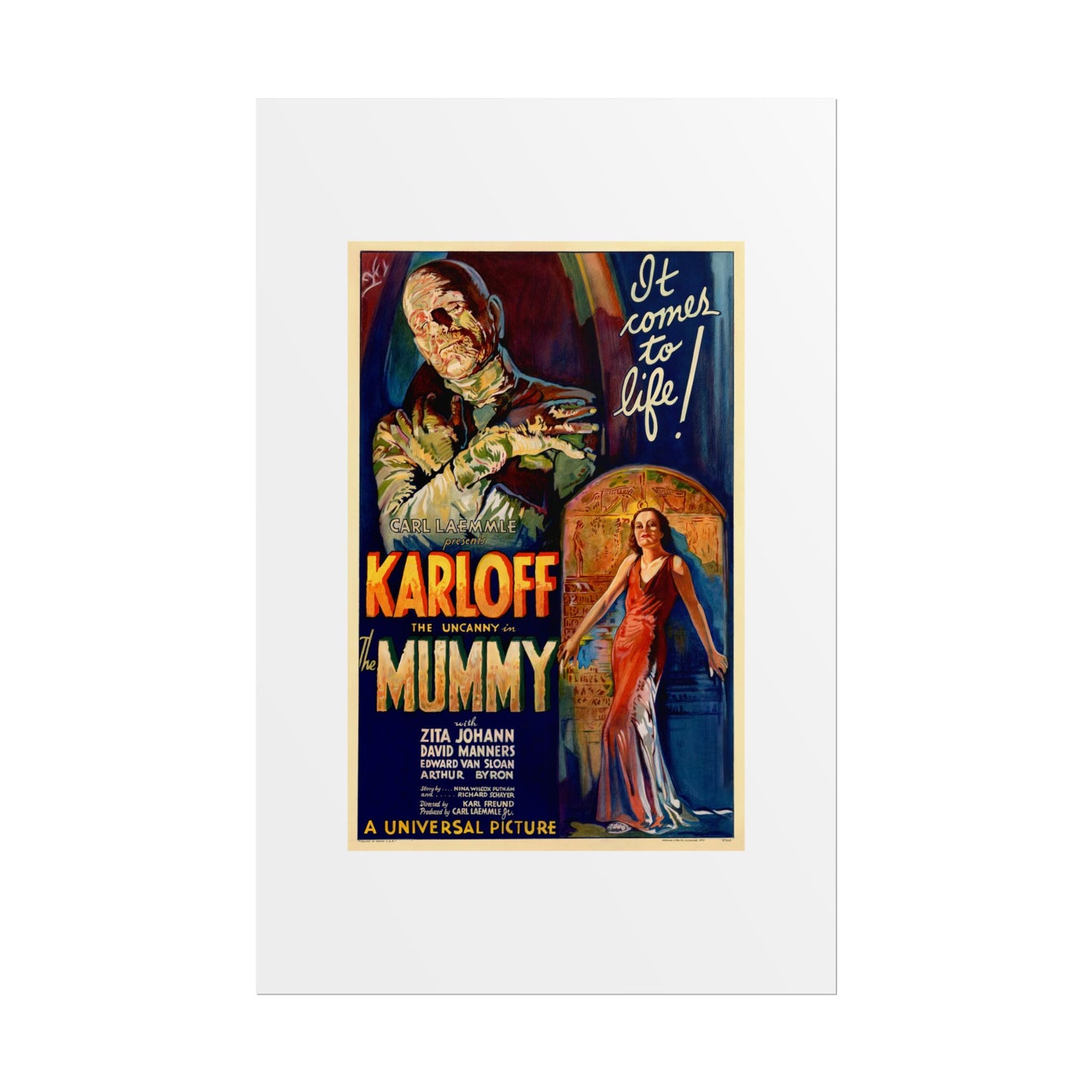 The Mummy 1932 film poster by Karoly Grosz Wall Art Print (Karloff "It Comes to Life!")