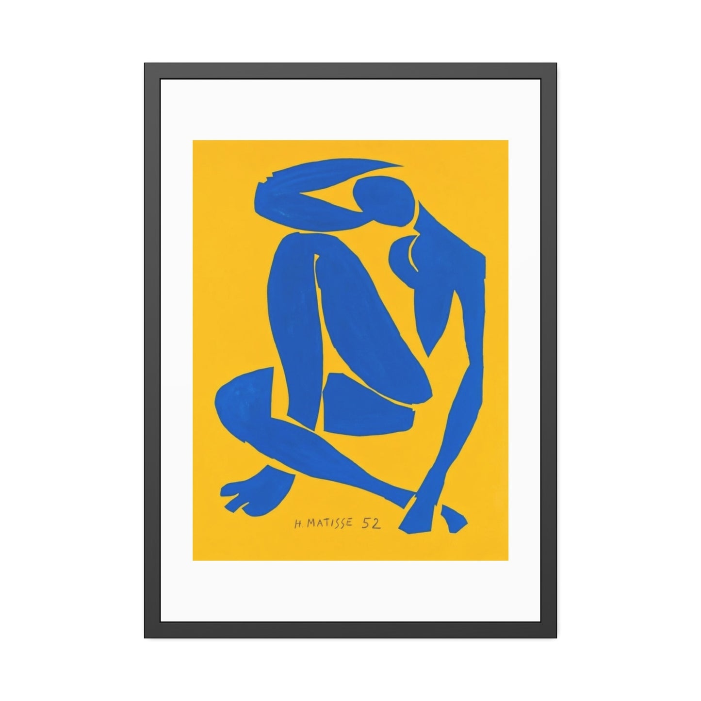Framed Art Print - Blue Cutout Figure on Yellow (Matisse Style)