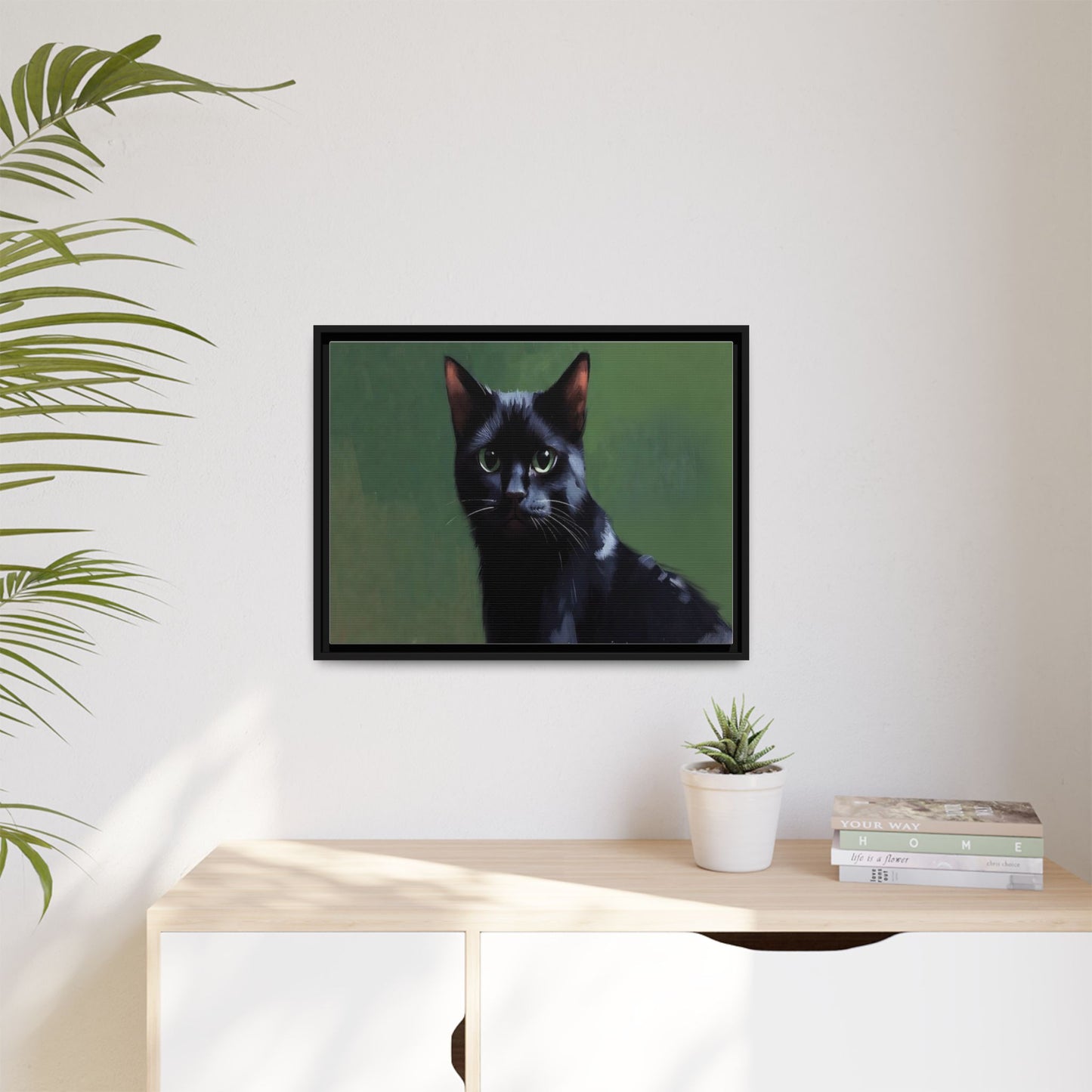 Framed Black Cat Portrait Canvas — Matte Multi-Color Wall Art