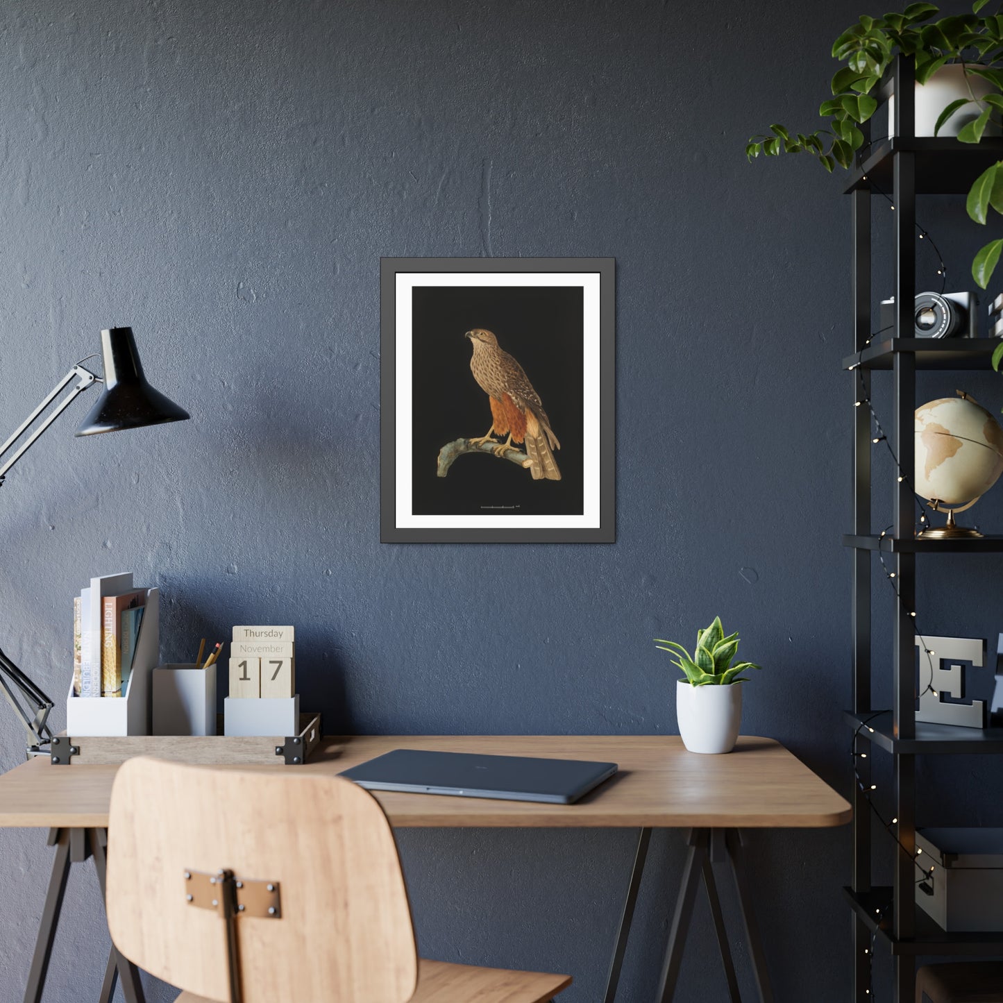 Framed Bird Art Print — Vintage Red-Shouldered Hawk Illustration Poster
