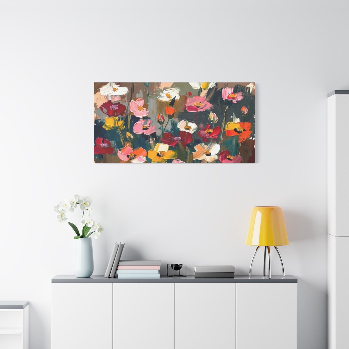 Abstract Floral Canvas Wall Art — Colorful Poppies Matte Stretched Print