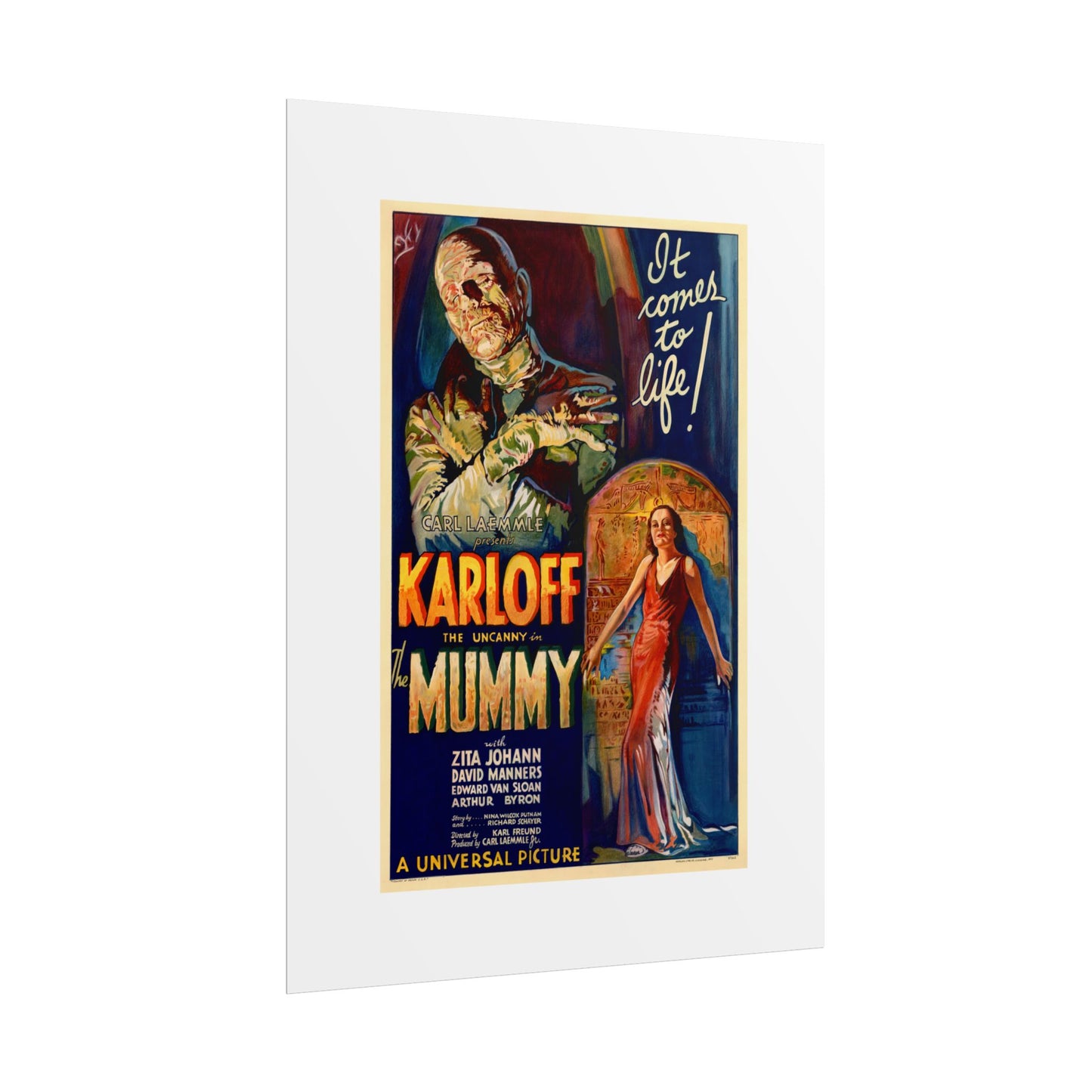The Mummy 1932 film poster by Karoly Grosz Wall Art Print (Karloff "It Comes to Life!")