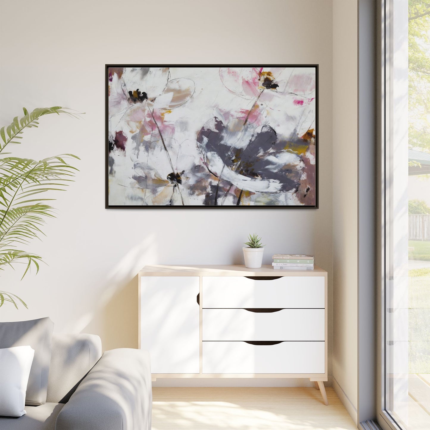 Abstract Floral Matte Canvas Framed Wall Art — Soft Watercolor Blooms