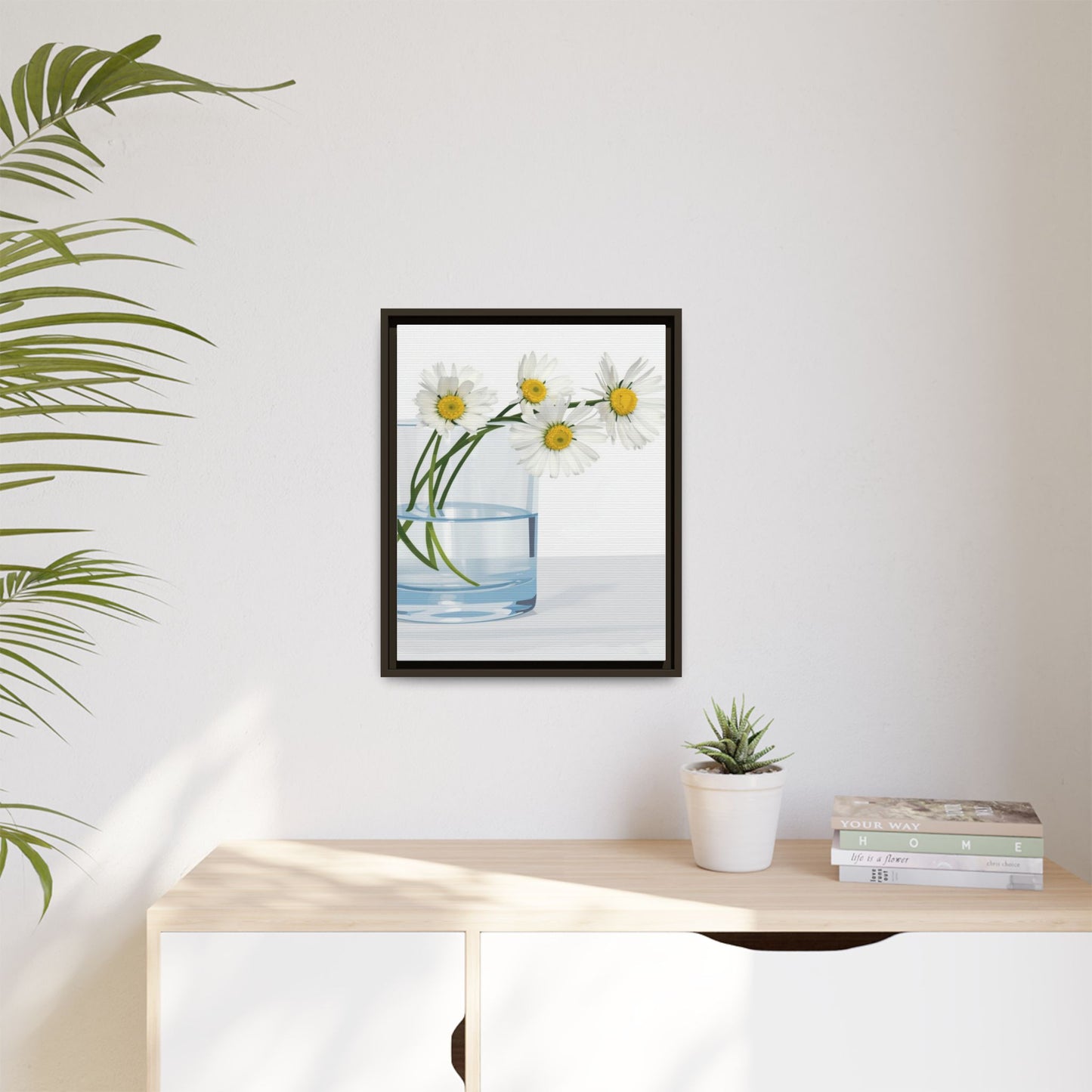 Framed Daisy Canvas Print — Minimal Botanical Wall Art