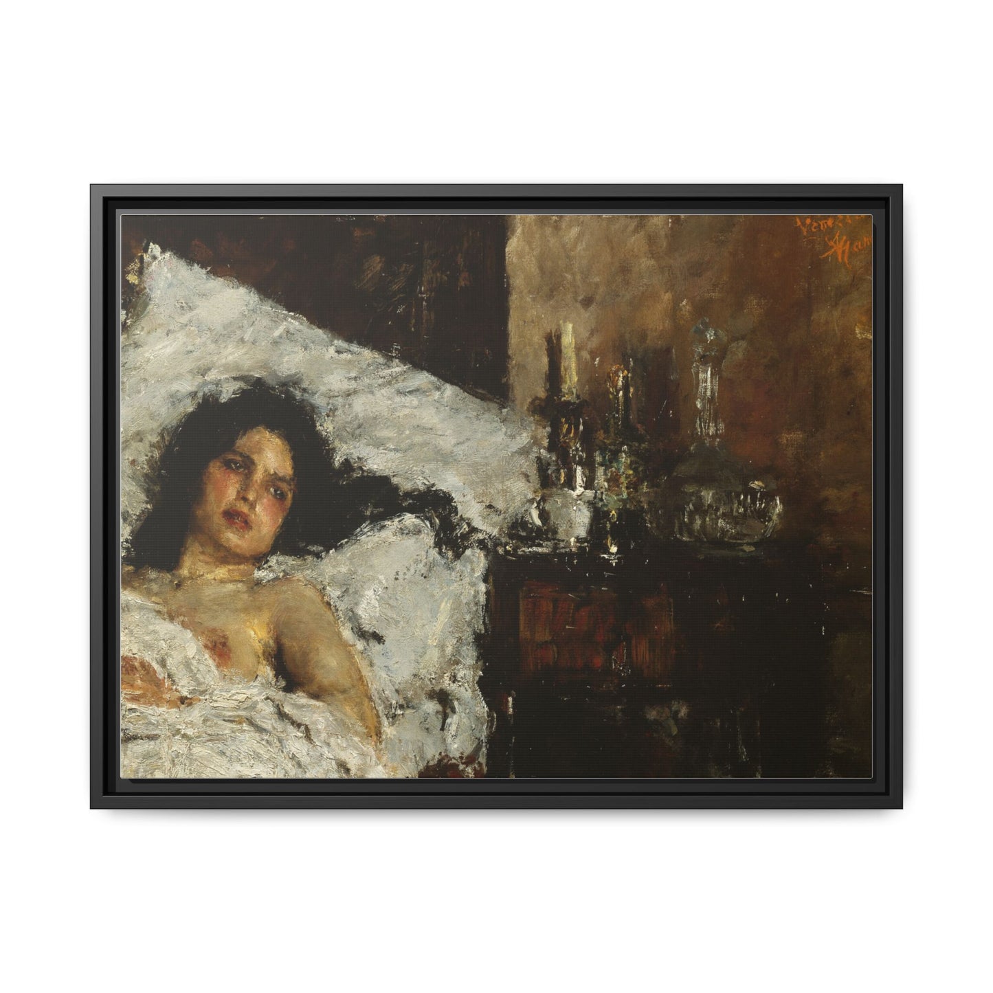 Resting by Antonio Mancini Framed Matte Canvas Wall Art Print