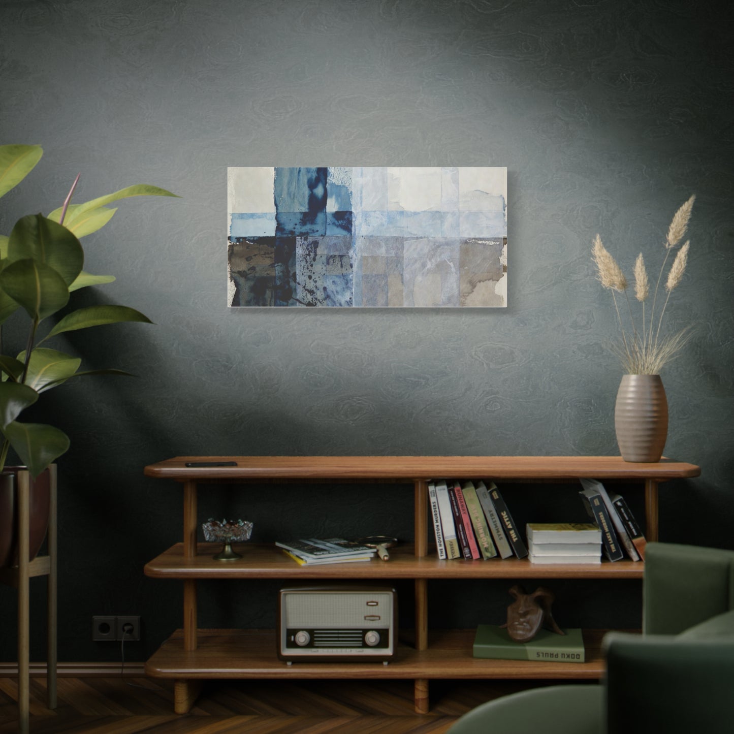 Abstract Blue Geometric Canvas Art — Stretched Matte Wall Decor