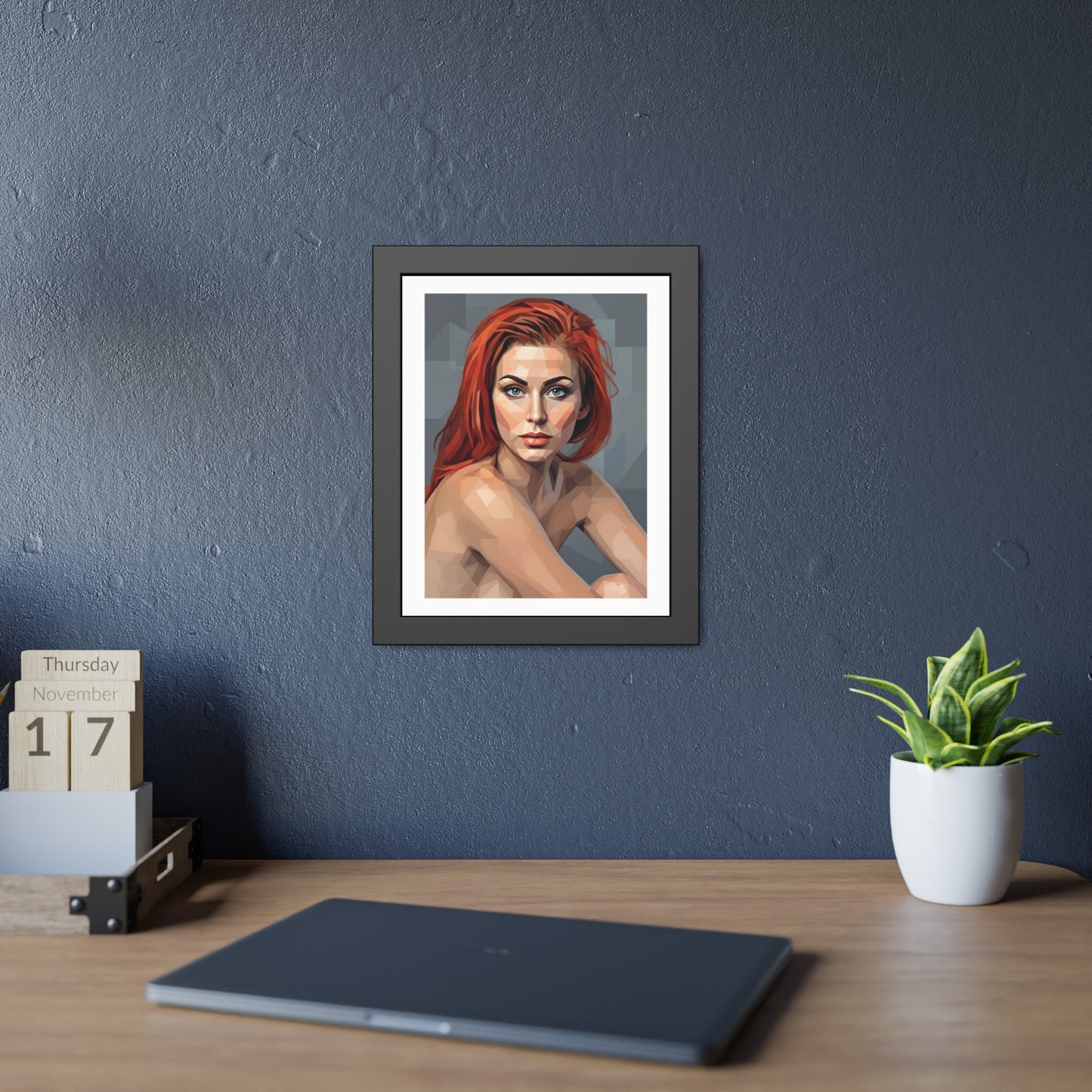 Framed Poster — Geometric Redhead Portrait Art Print