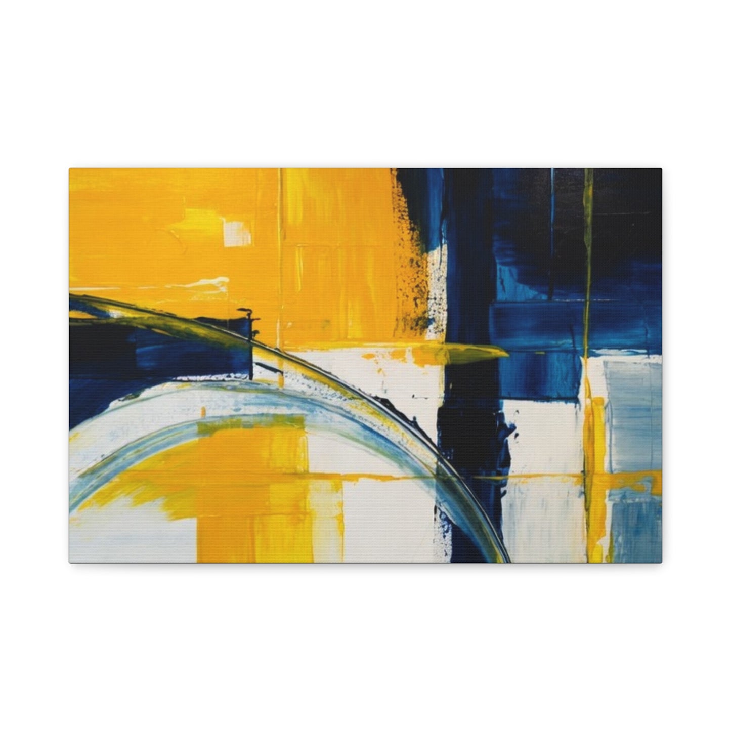 Abstract Blue & Yellow Arc Matte Canvas Wall Art - Stretched 1.25"