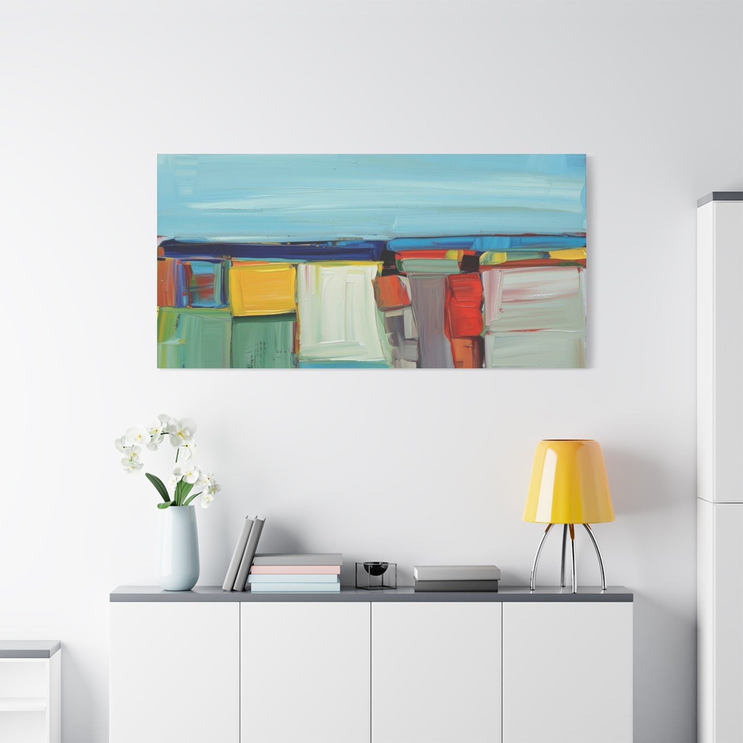 Abstract Coastal Landscape Canvas Print — Colorful Modern Seascape Wall Art