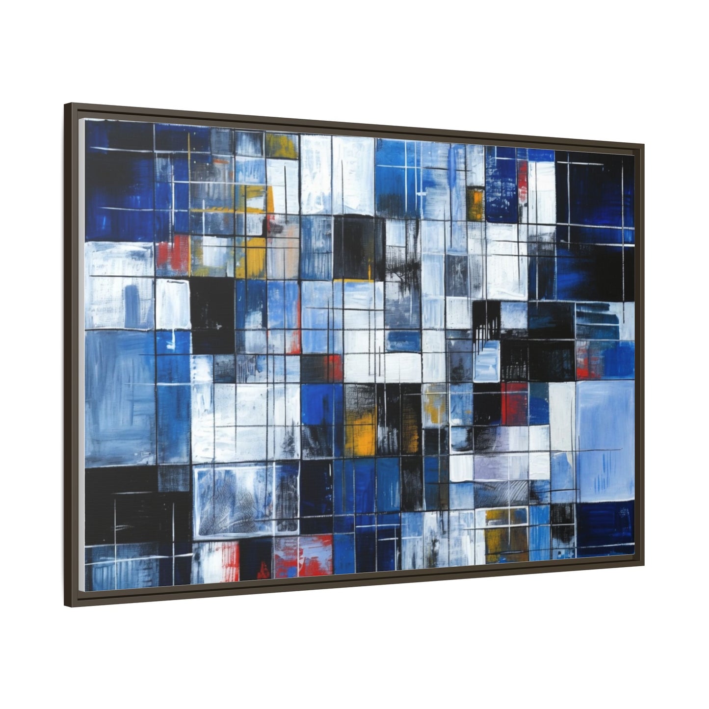 Abstract Blue Grid Matte Canvas Framed Art Print