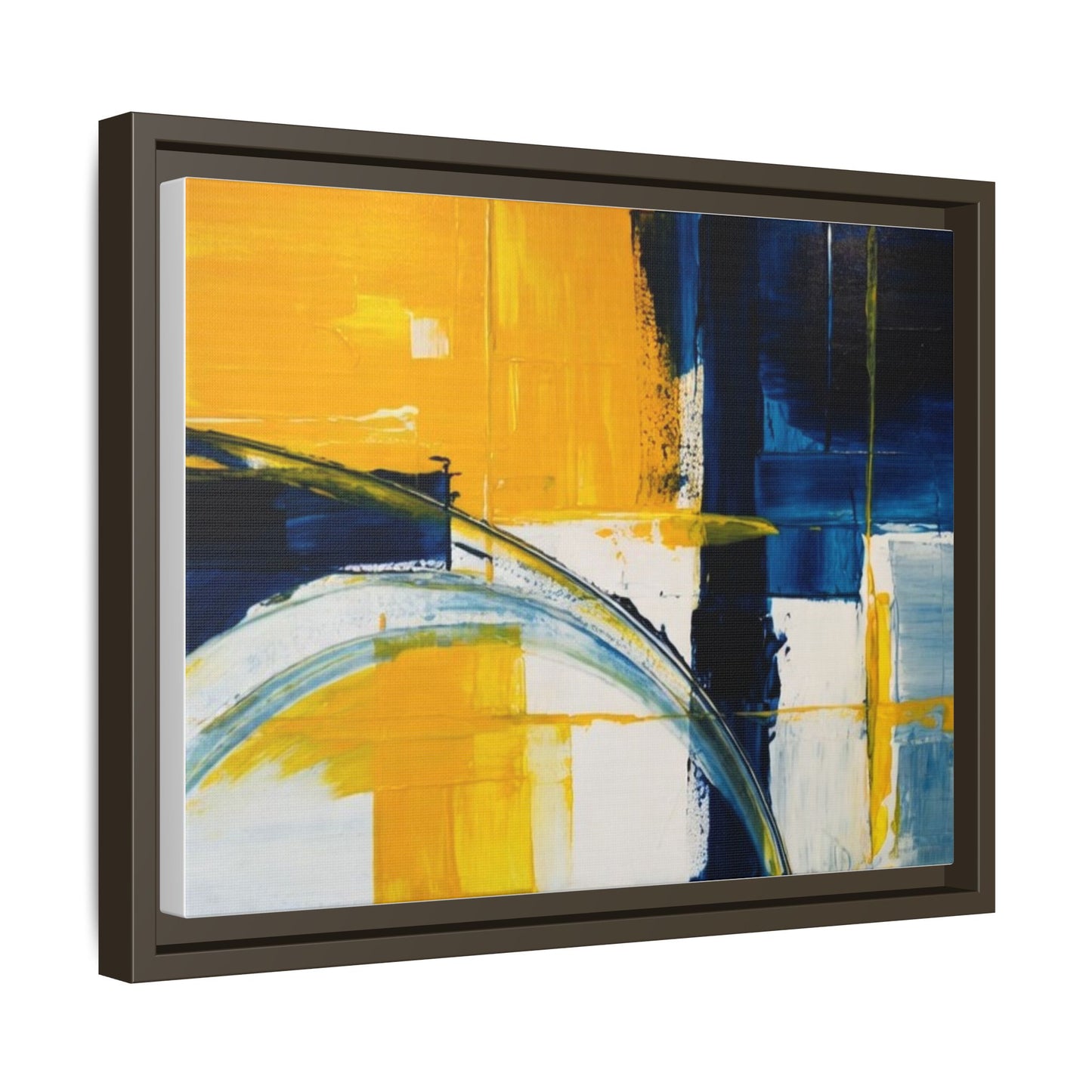 Abstract Yellow & Blue Framed Canvas Wall Art — Modern Matte Canvas Print