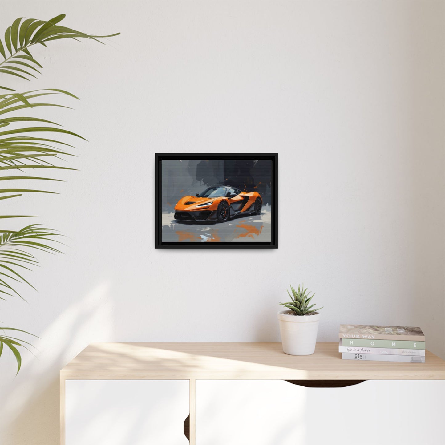 Framed Matte Canvas — Orange Sports Car Print