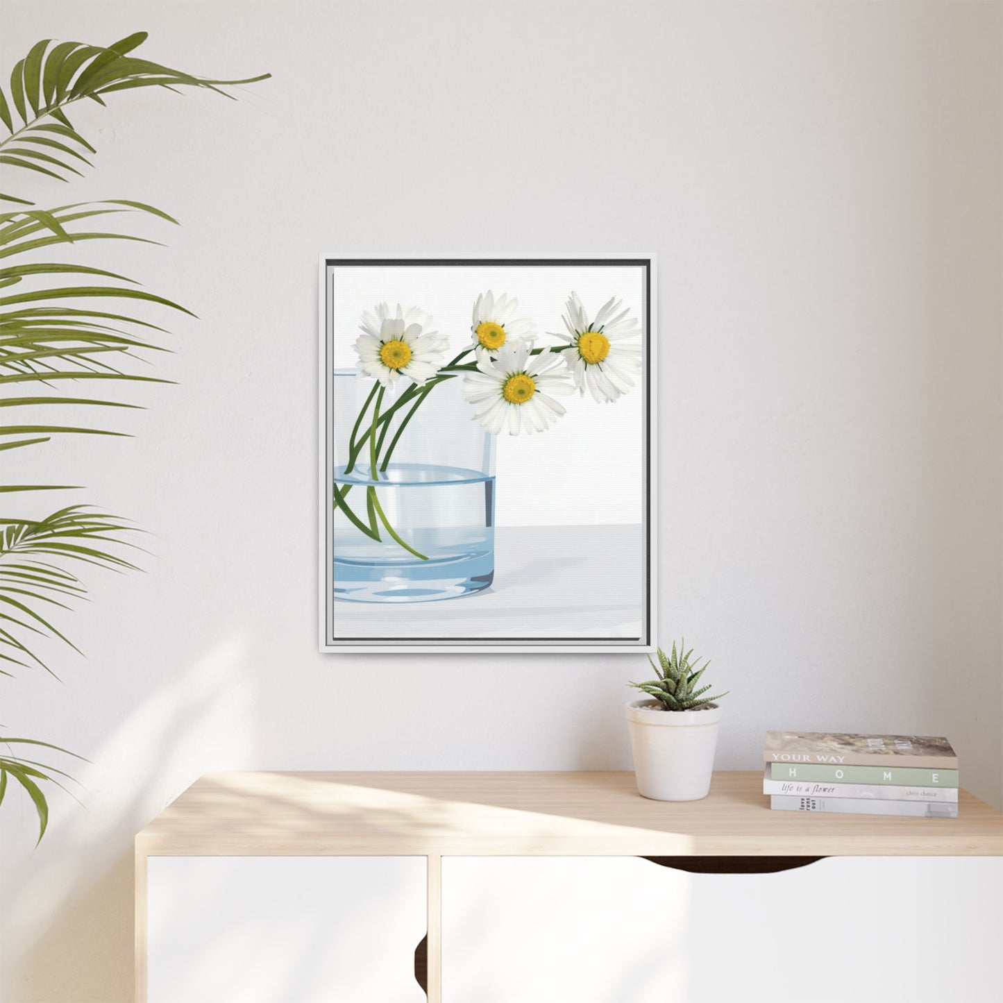 Framed Daisy Canvas Print — Minimal Botanical Wall Art