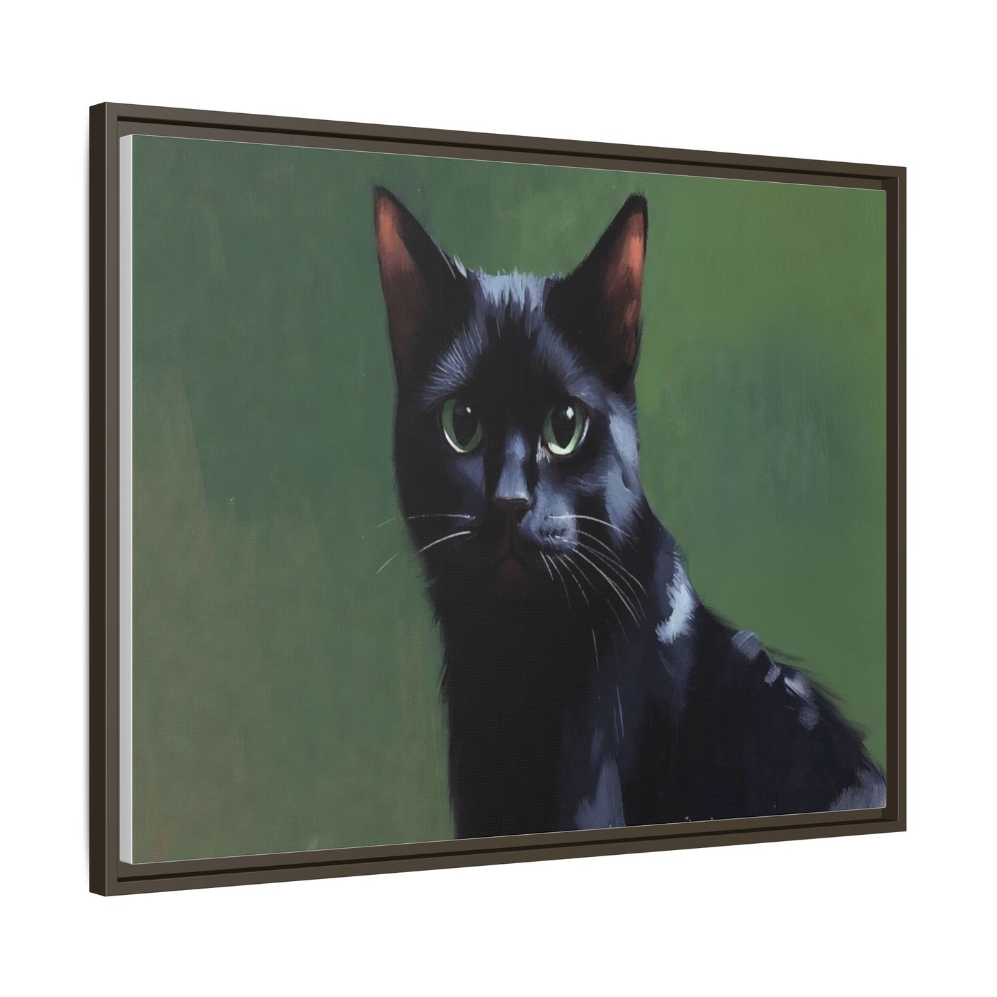 Framed Black Cat Portrait Canvas — Matte Multi-Color Wall Art