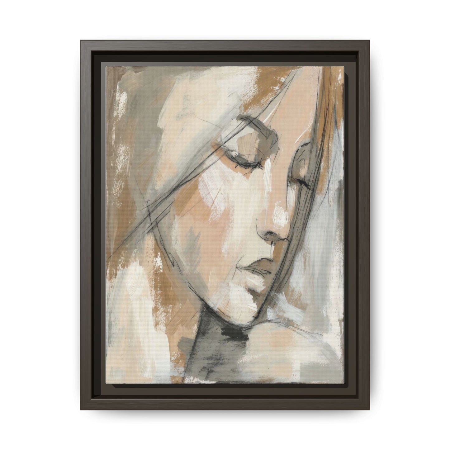 Framed Matte Canvas Art — Serene Abstract Portrait in Neutrals