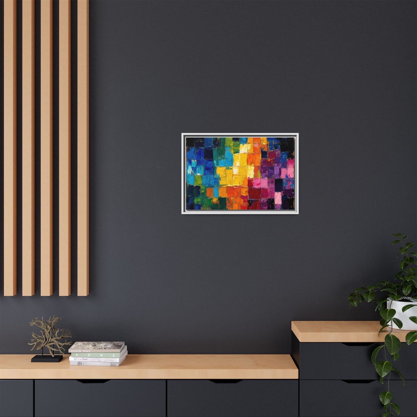 Abstract Rainbow Mosaic Framed Canvas Print — Colorful Modern Wall Art