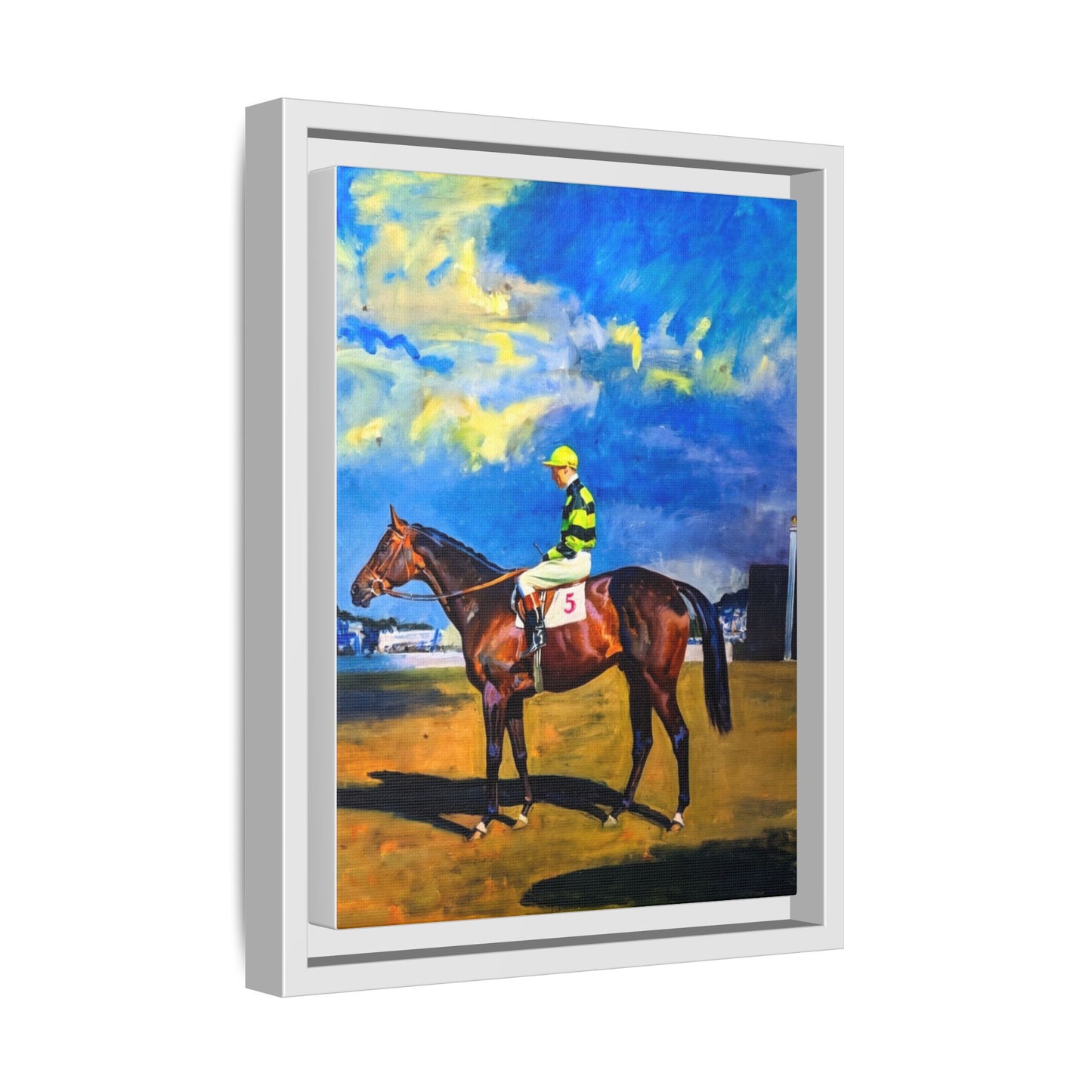 Framed Matte Canvas — Jockey on Racehorse Vintage Equestrian Wall Art