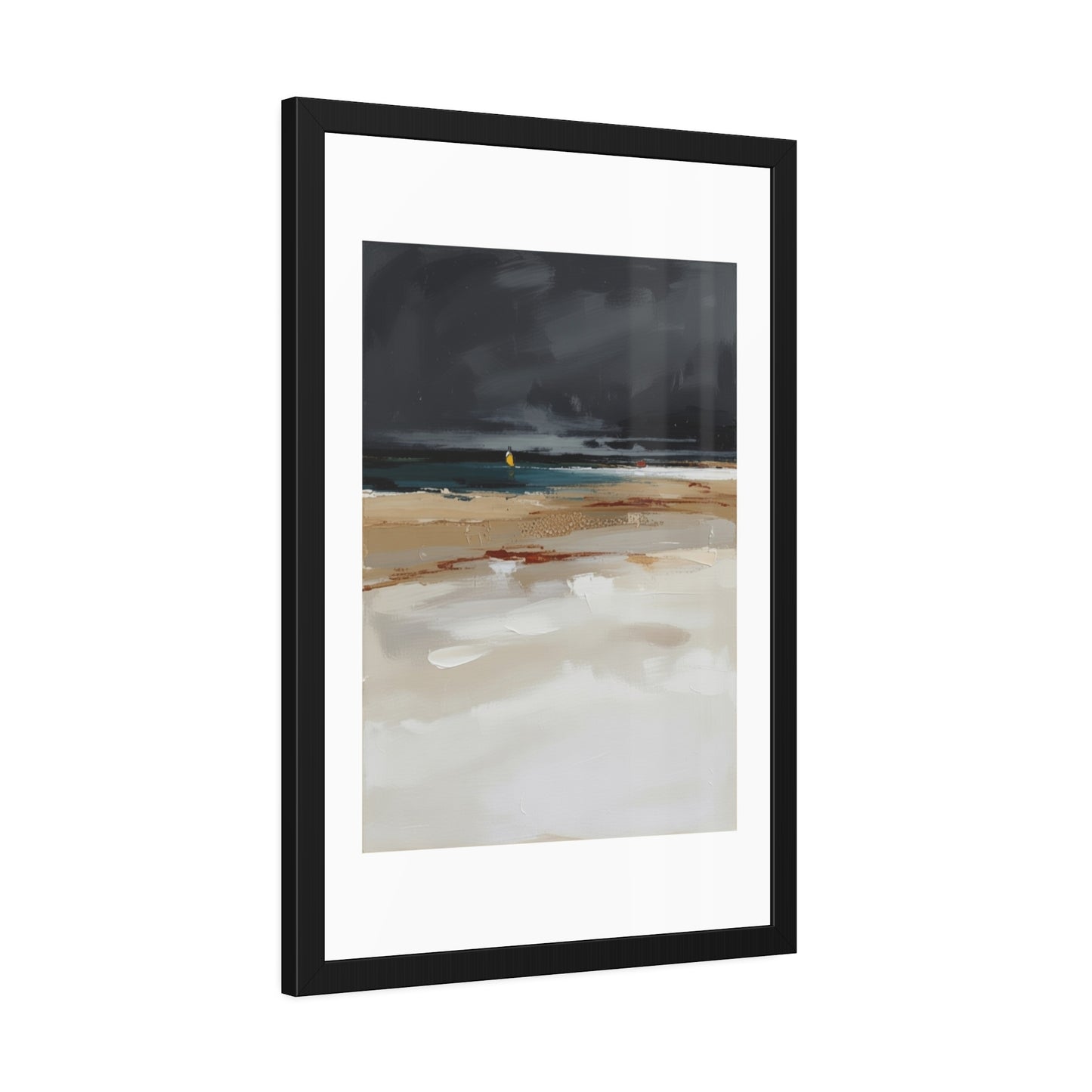 Framed Coastal Beach Print — Moody Seascape Poster in Black Frame