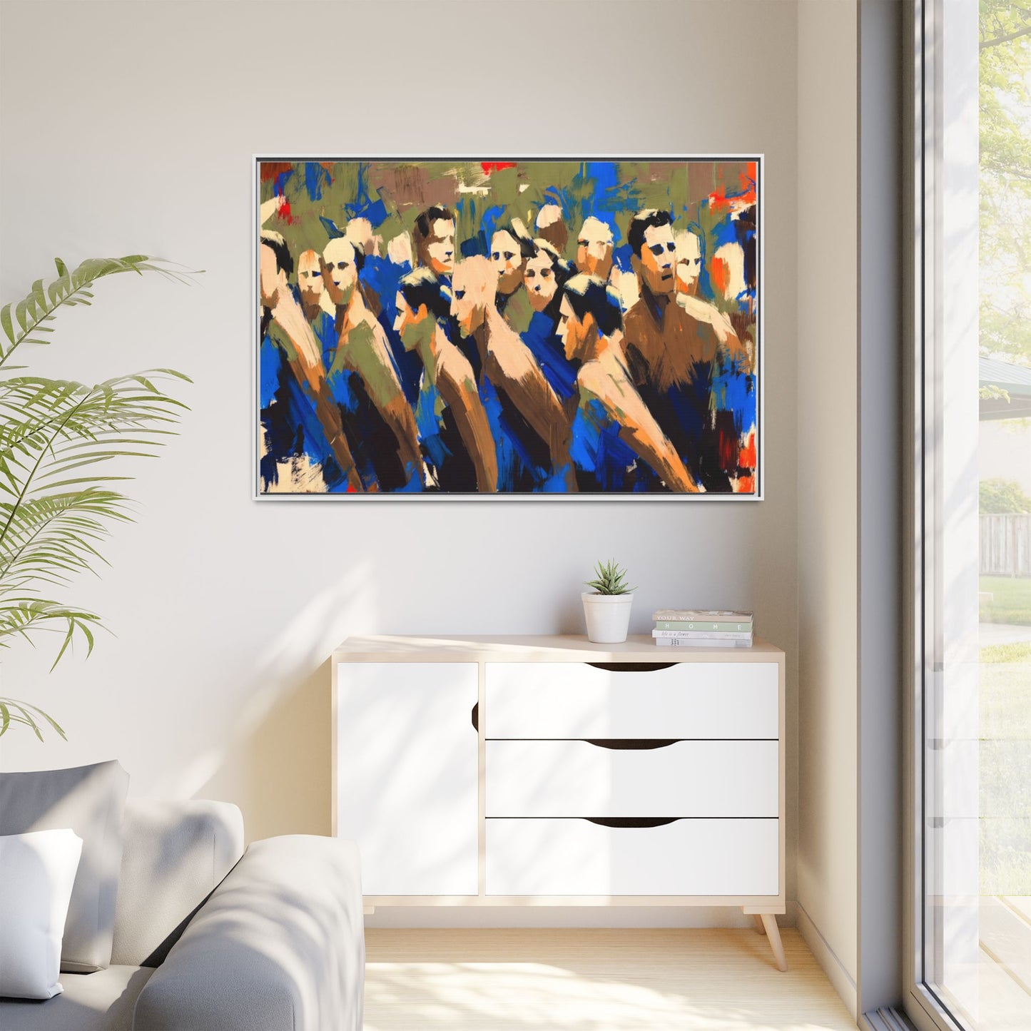 Abstract Crowd Matte Canvas Print — Framed Multi-Color Wall Art