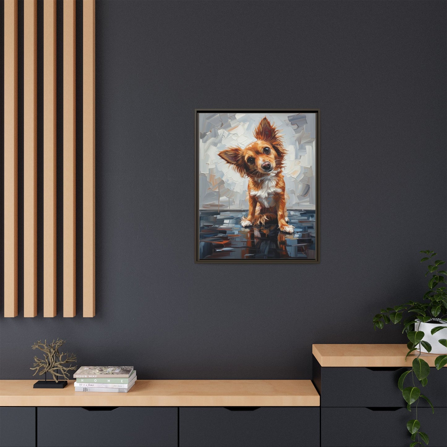 Framed Matte Canvas Print — Playful Brown Dog Portrait