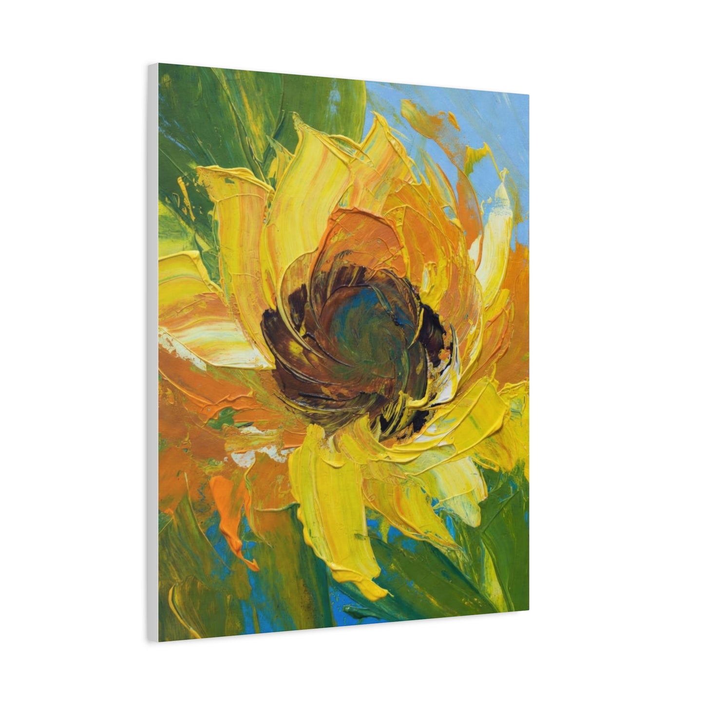 Sunflower Abstract Matte Canvas Wall Art — Bright Floral Painting on Stretched Canvas