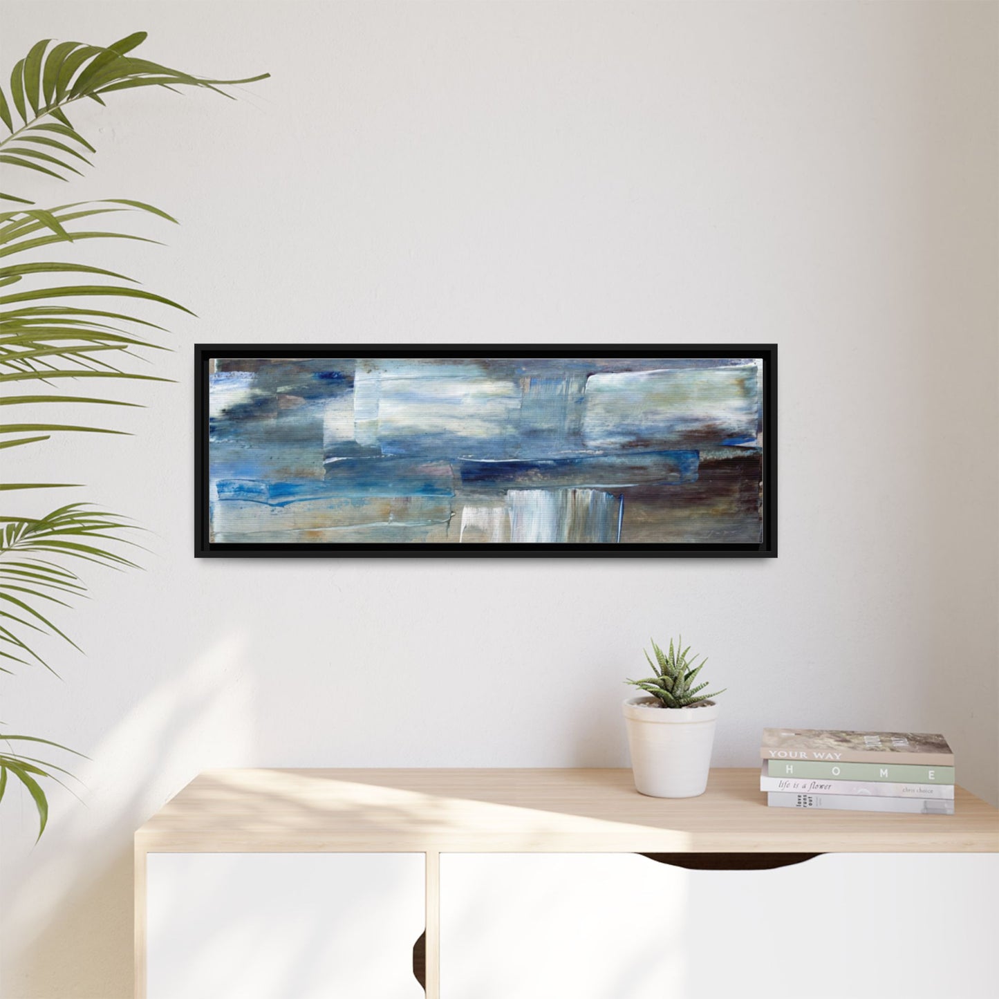 Abstract Blue Coastal Matte Canvas Framed Wall Art