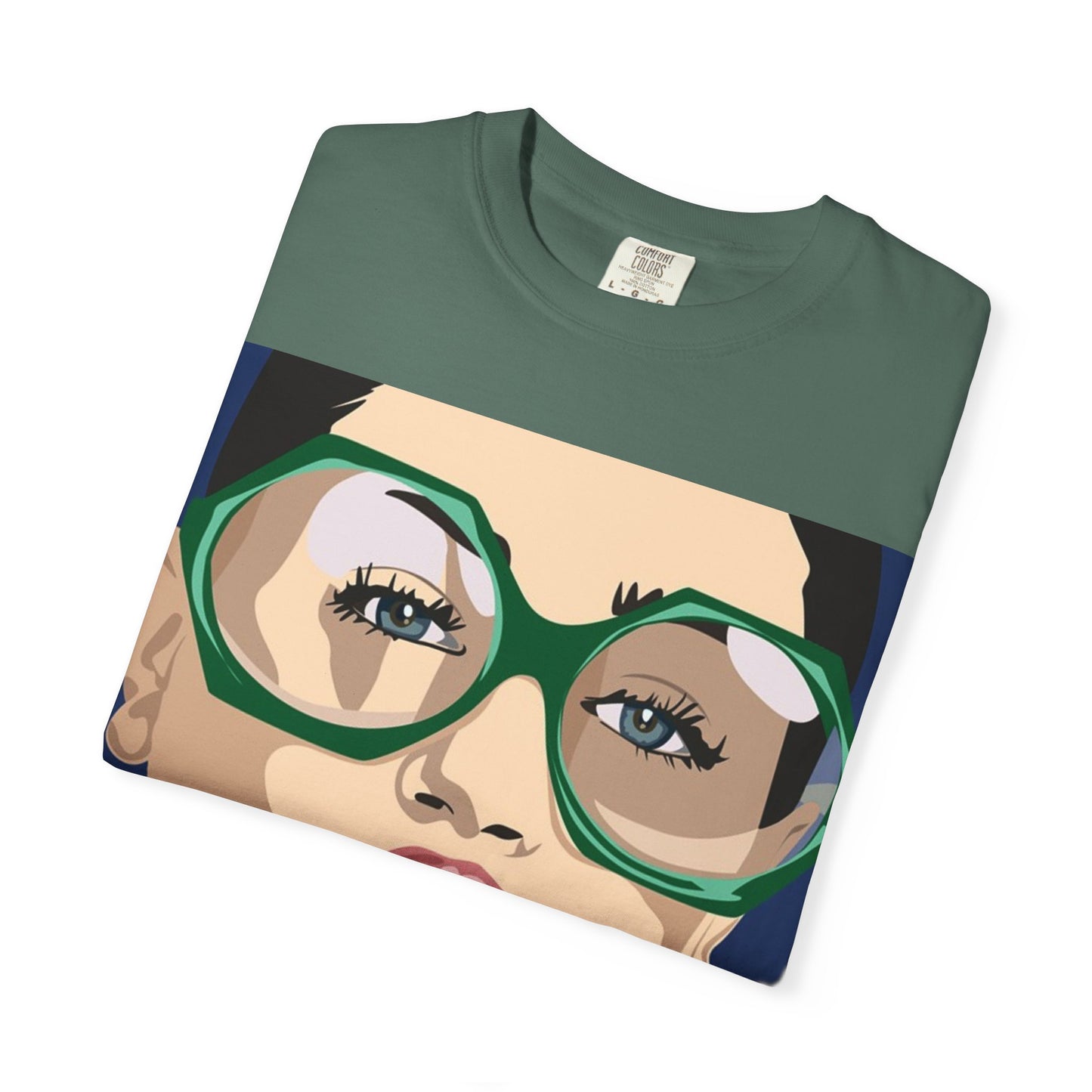Pop Art Woman Graphic T‑Shirt — Retro Chic Green Glasses Design