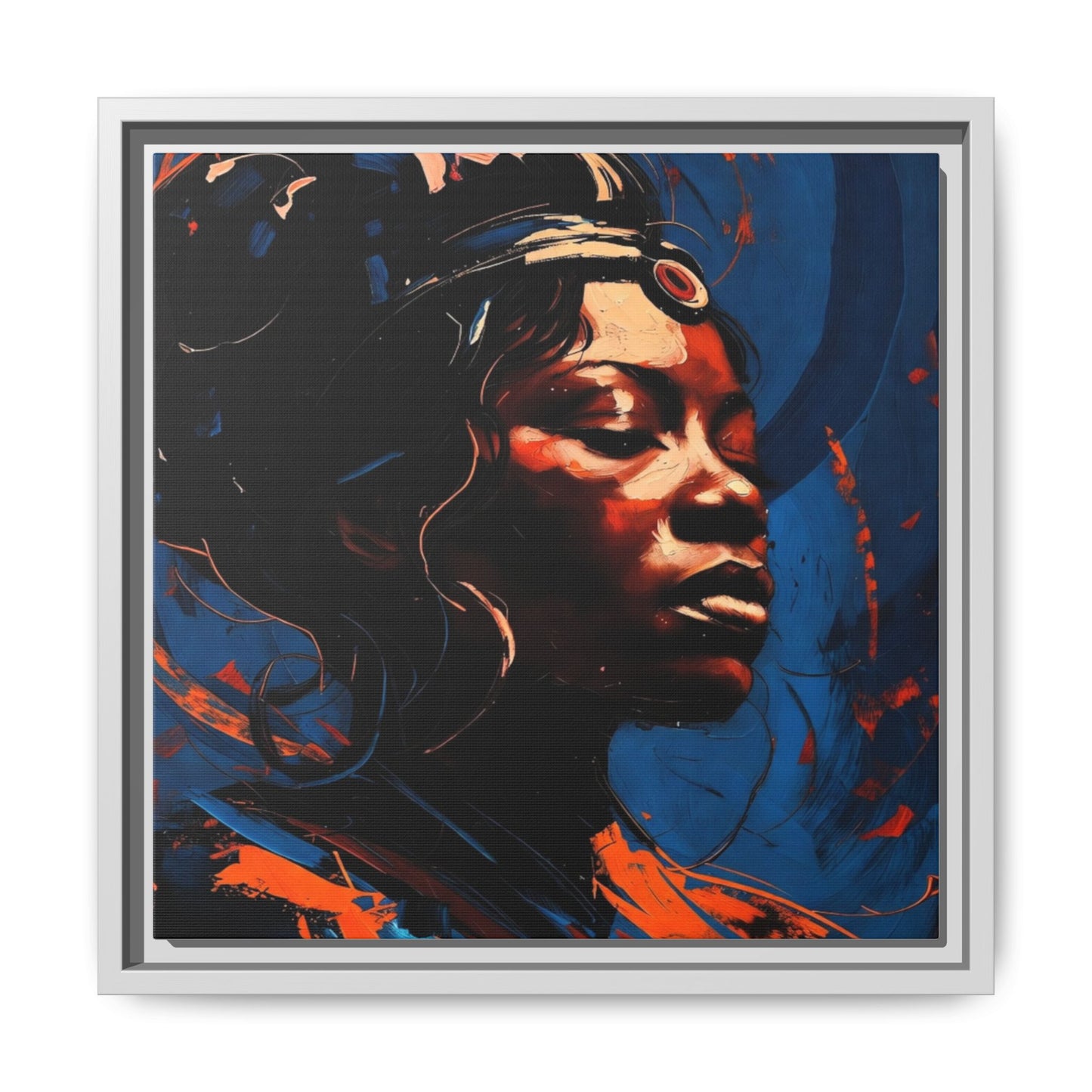Framed Matte Canvas Art - Vibrant Portrait of a Black Woman (Multi-Color)
