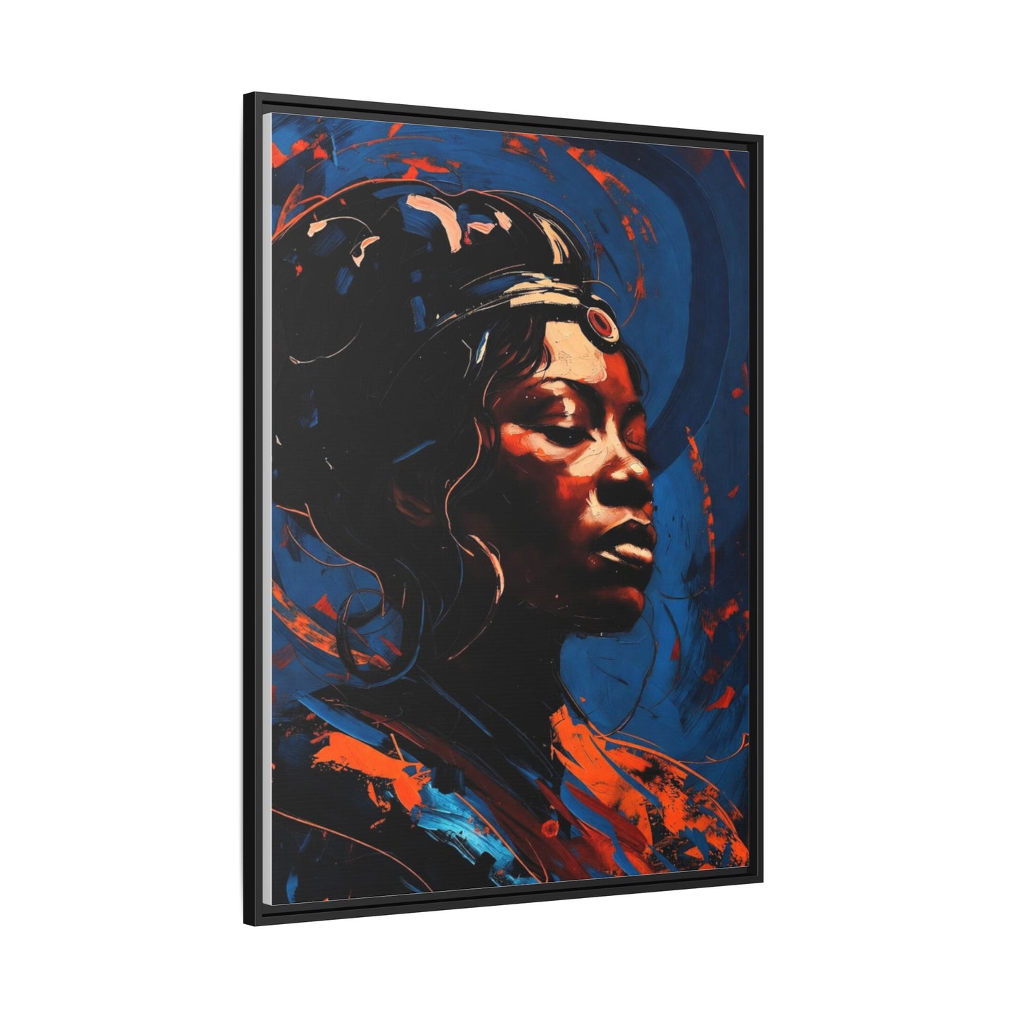 Framed Matte Canvas Art - Vibrant Portrait of a Black Woman (Multi-Color)