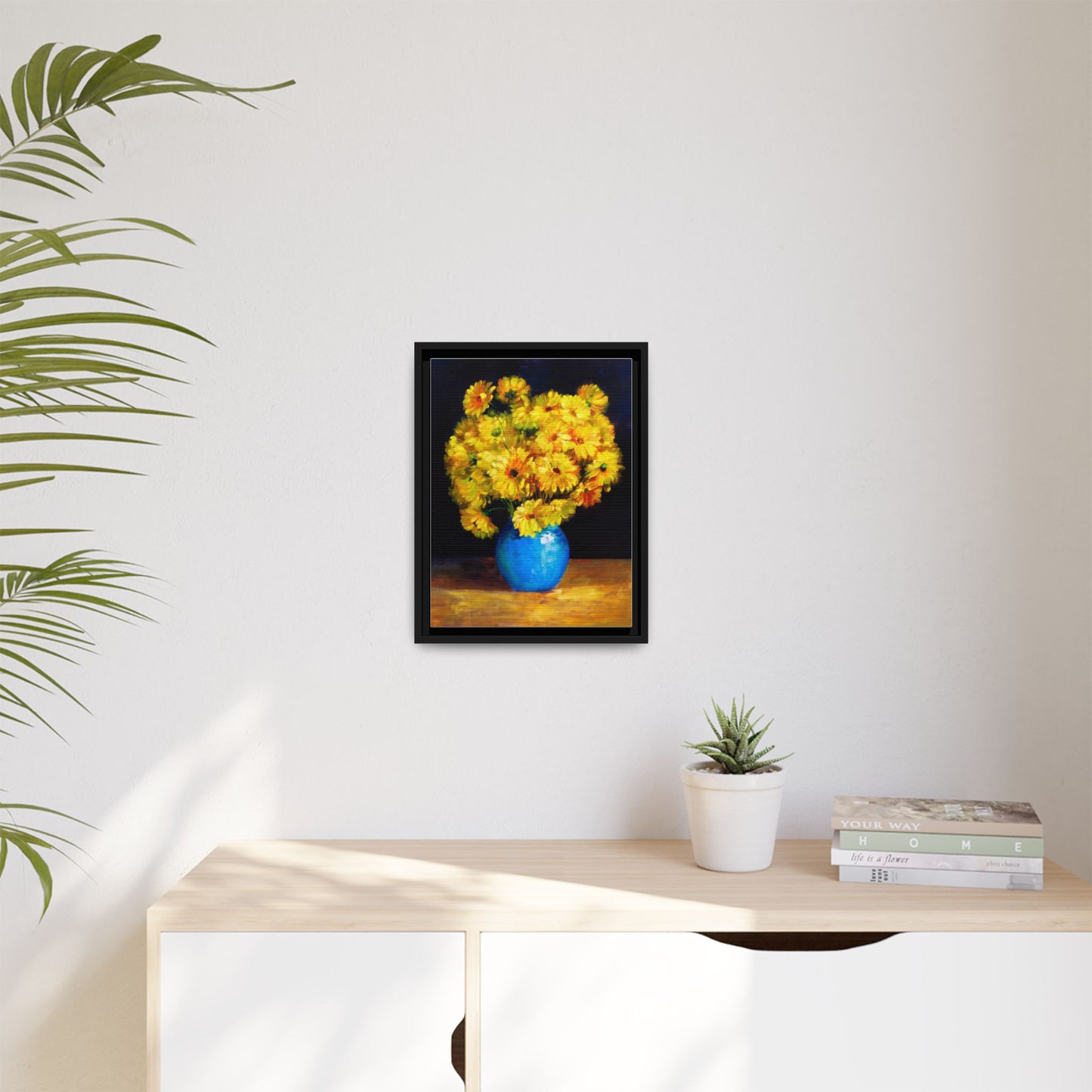 Yellow Daisy Bouquet Matte Canvas Framed Wall Art