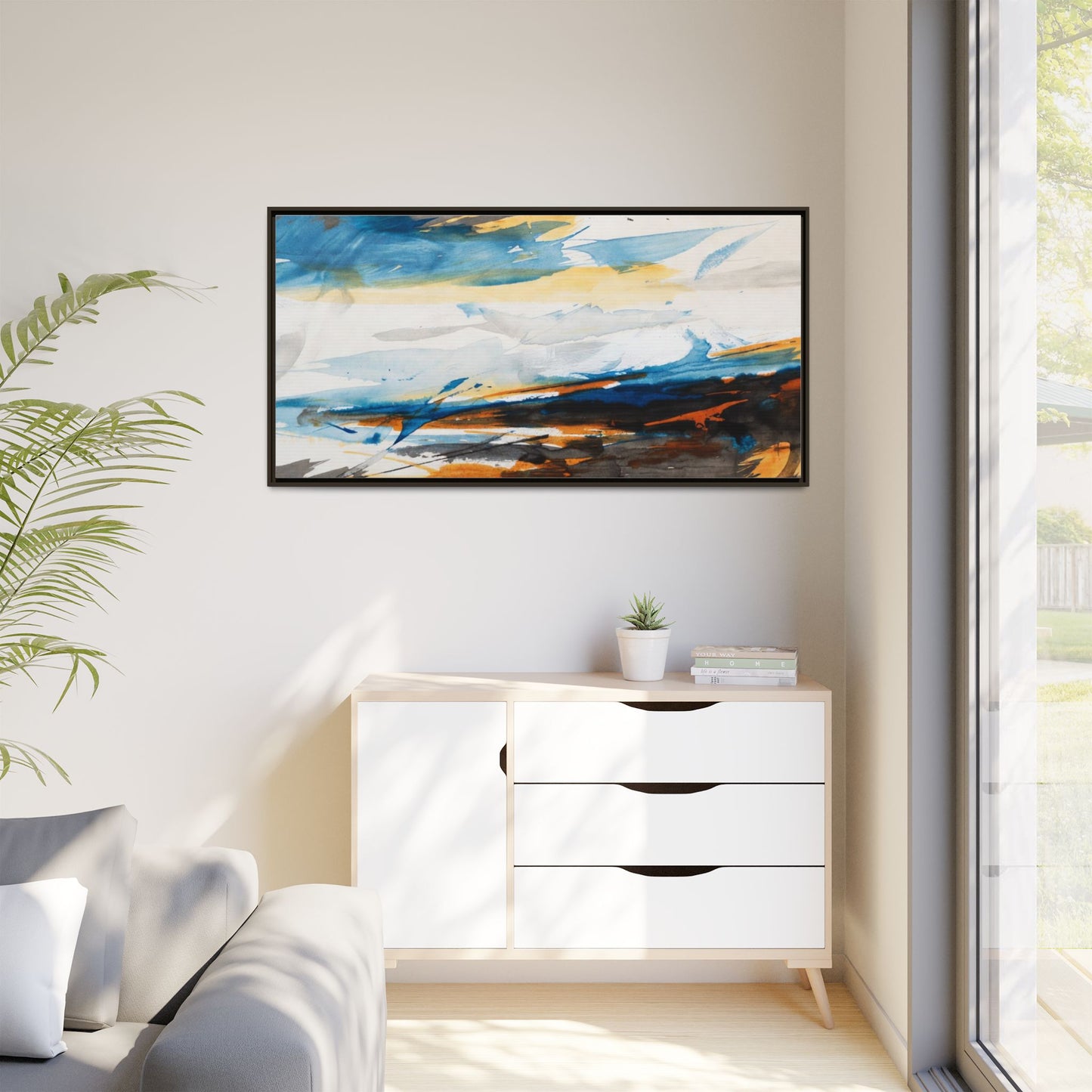 Abstract Coastal Waves Matte Canvas Framed Wall Art