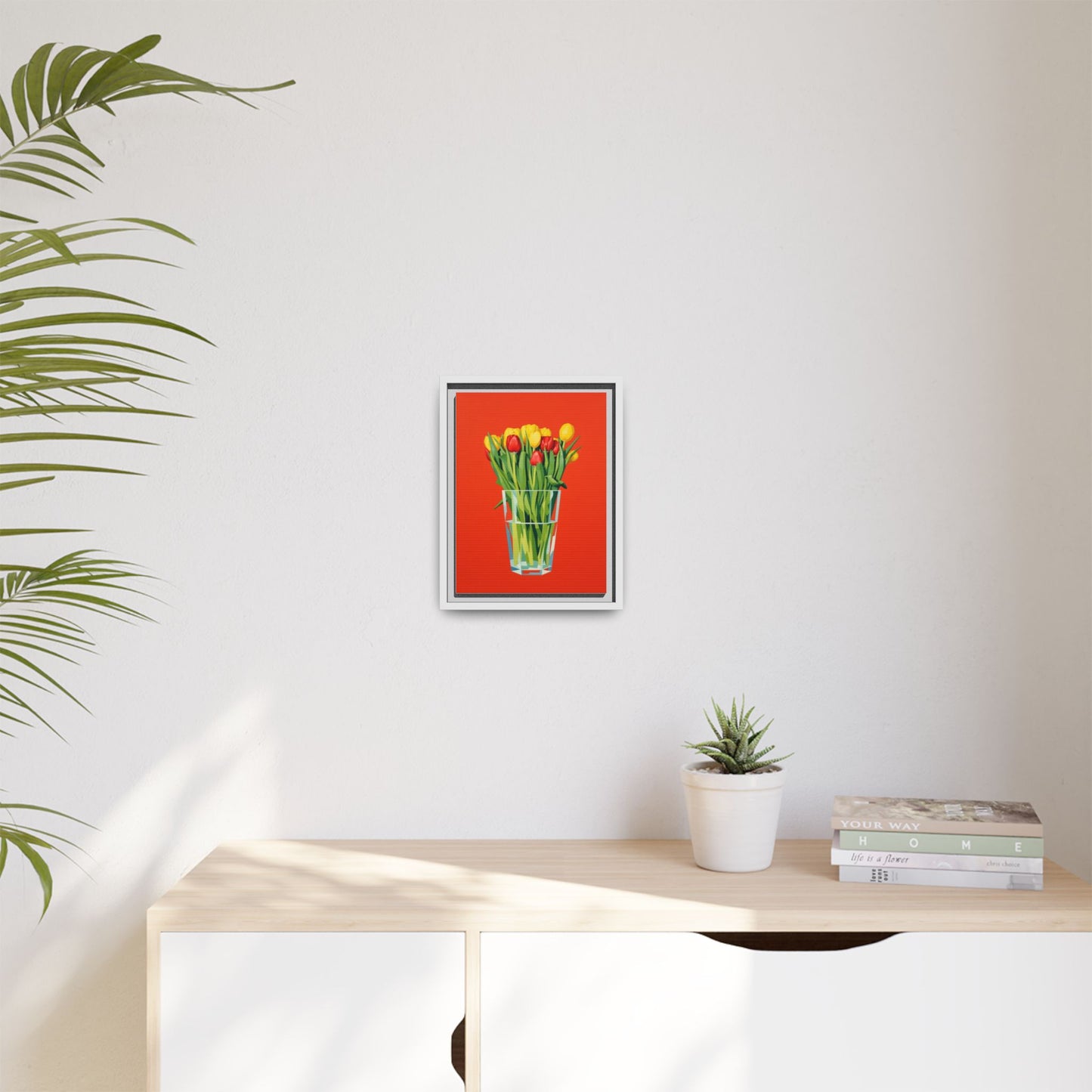 Framed Tulip Bouquet Matte Canvas Art — Vibrant Red Floral Wall Print