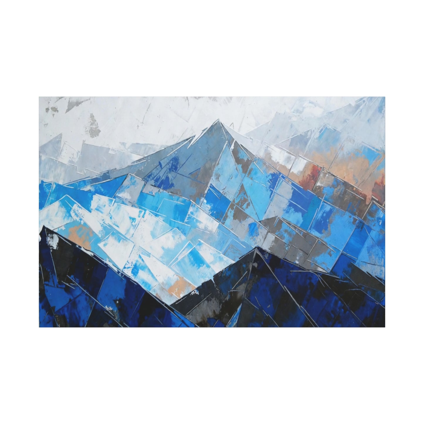 Blue Abstract Mountain Canvas Print – Modern Geometric Landscape Wall Art