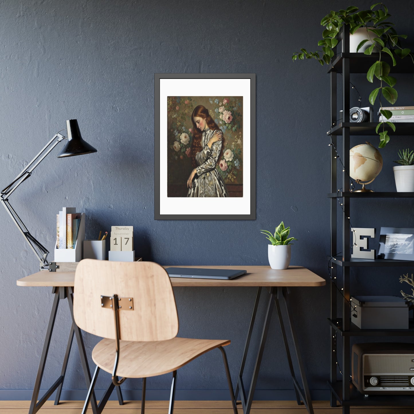 Framed Art Print — Vintage Portrait with Floral Background