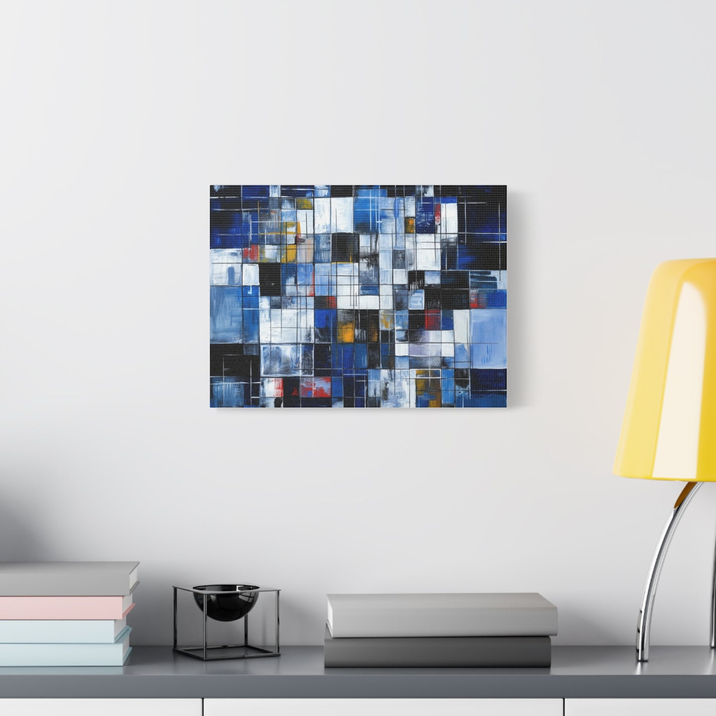 Abstract Blue Grid Matte Stretched Canvas Wall Art (1.25")