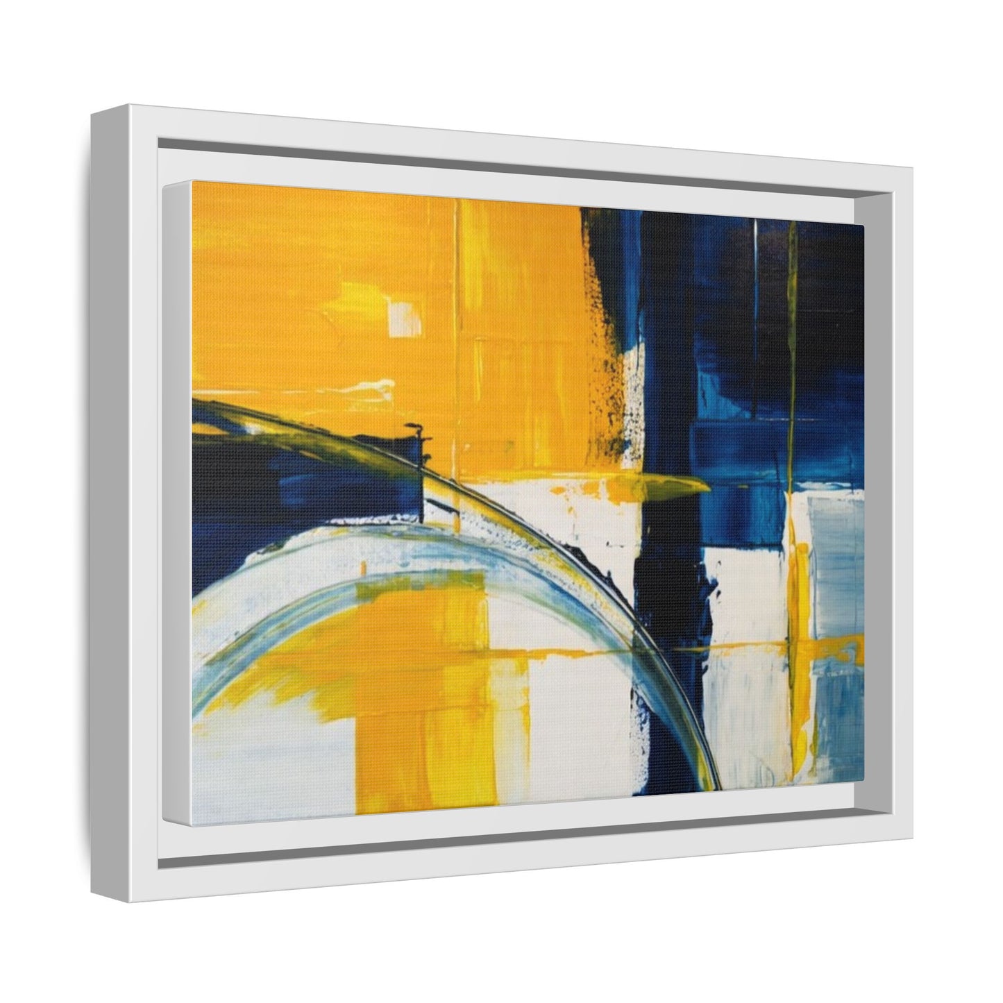 Abstract Yellow & Blue Framed Canvas Wall Art — Modern Matte Canvas Print