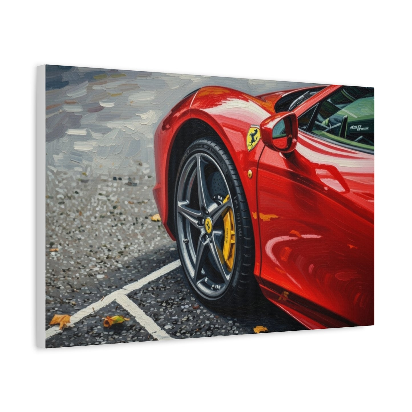 Red Sports Car Canvas Print — Ferrari Wheel Close-Up Matte Stretched Wall Art