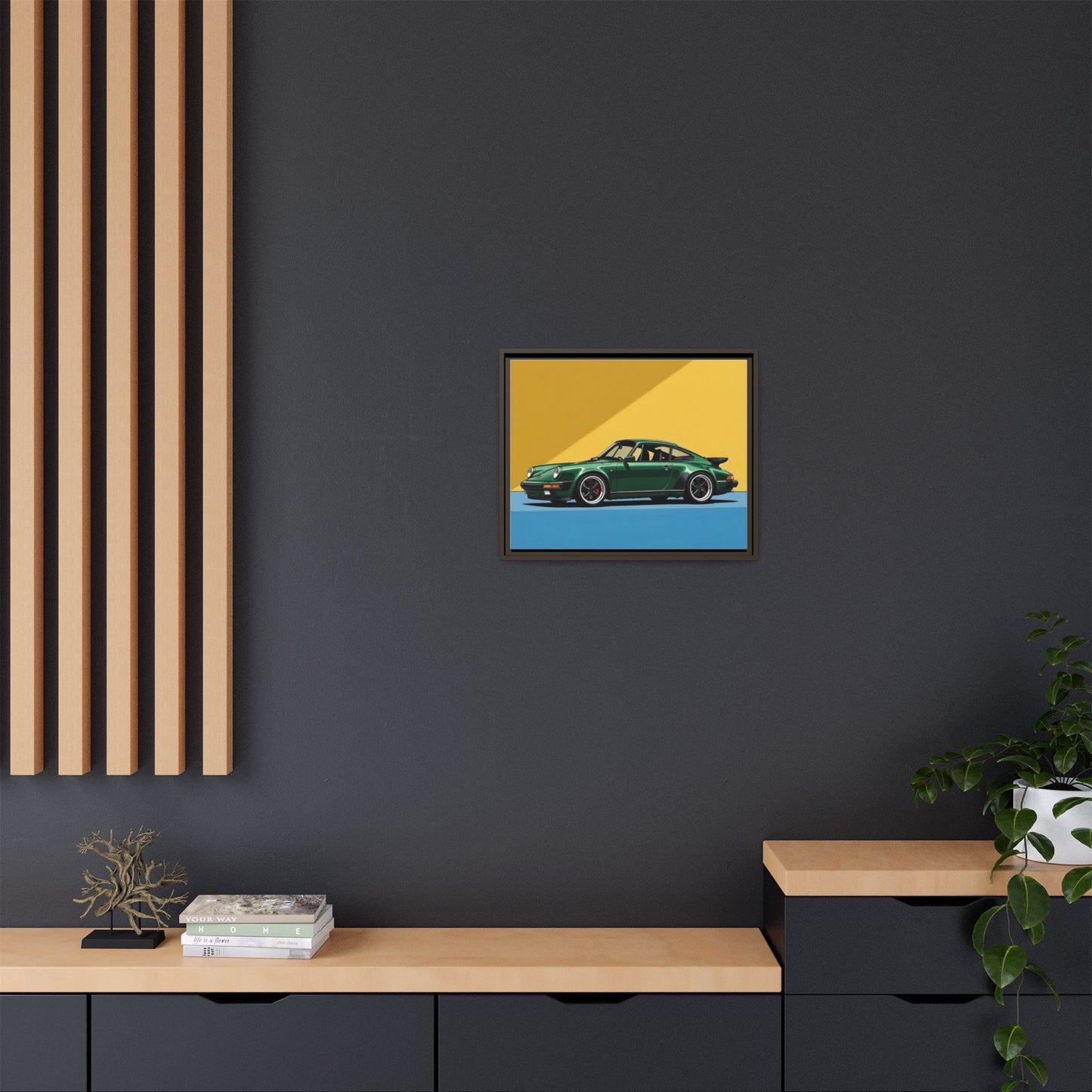 Framed Matte Canvas — Green Sports Car Wall Art