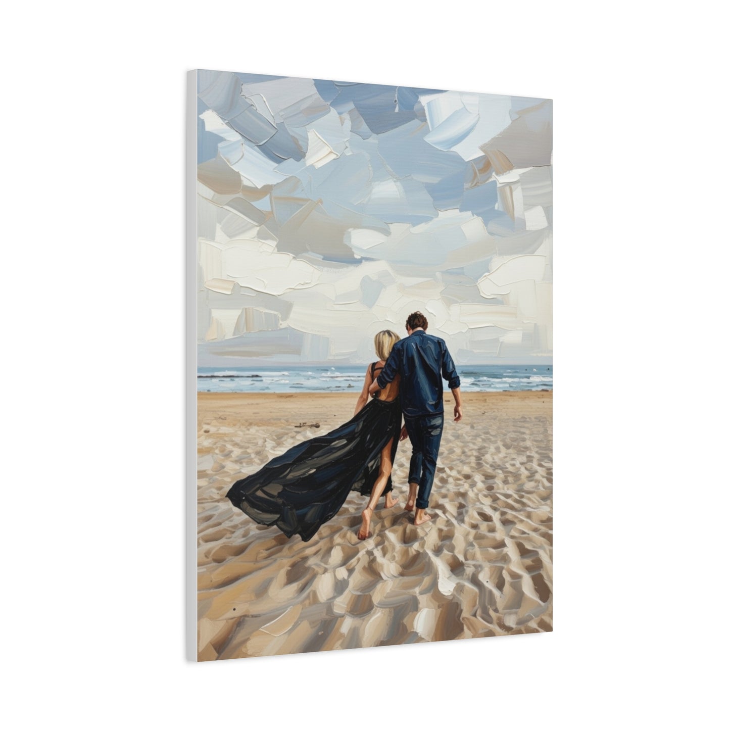 Beach Couple Canvas Print — Romantic Seaside Wall Art, Matte Stretched 1.25"
